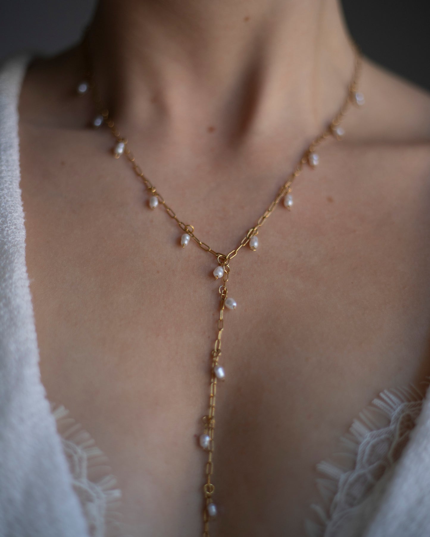 Alba Pearl Lariat Drop Handmade Necklace