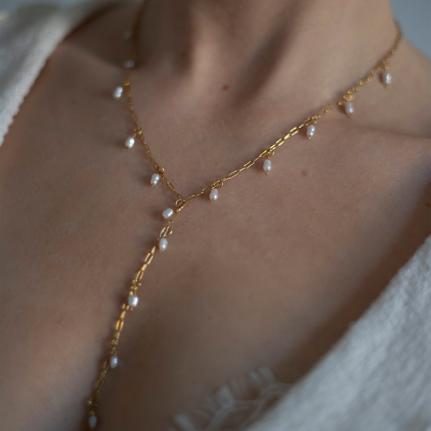 Alba Pearl Lariat Drop Handmade Necklace