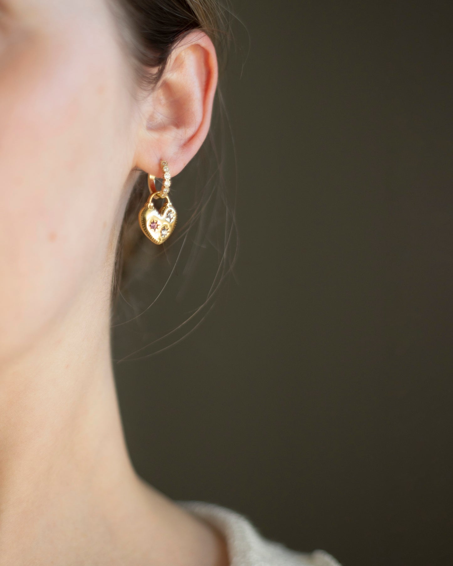 Alonah Heart Hoop Gold CZ Earrings