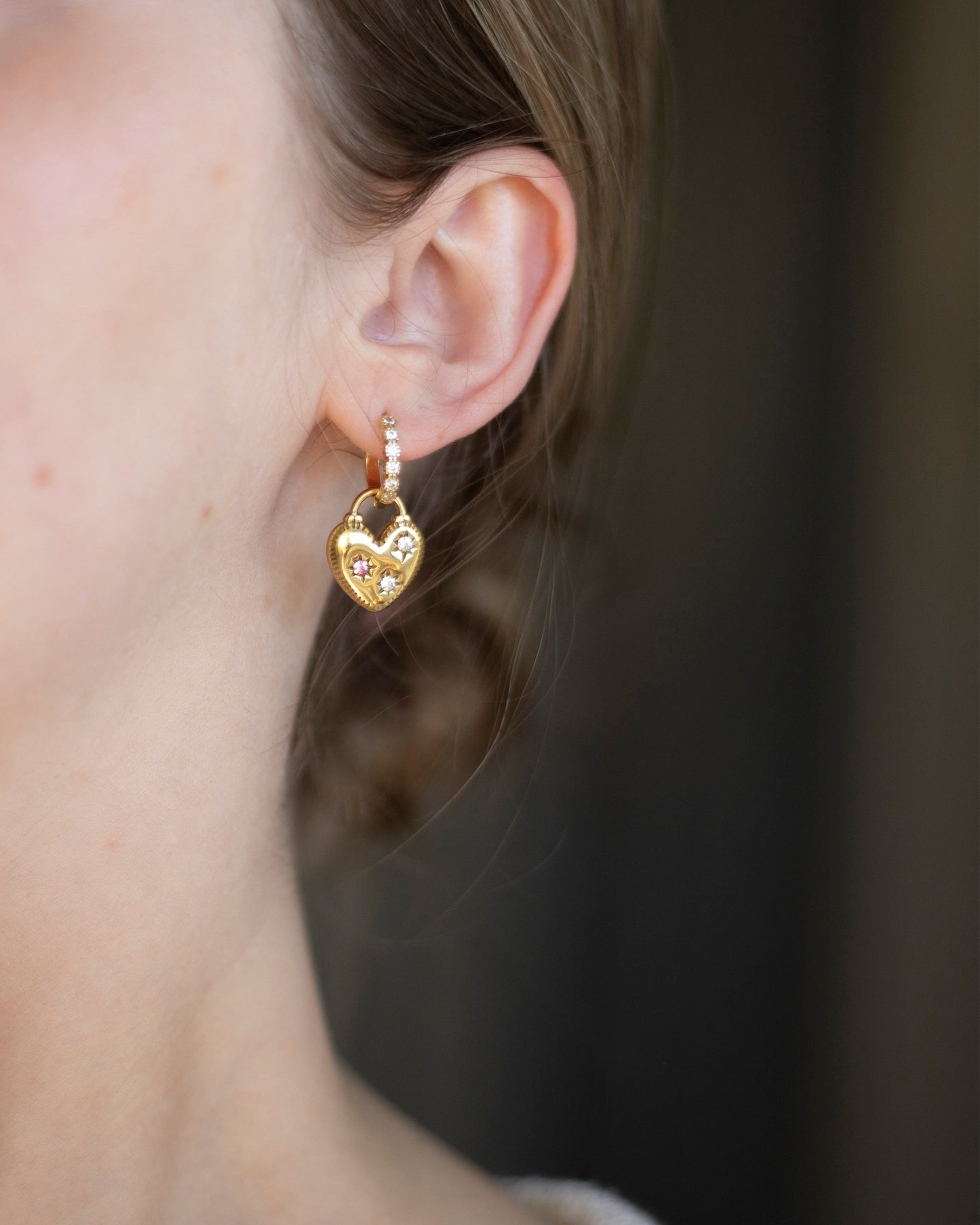 Alonah Heart Hoop Gold CZ Earrings
