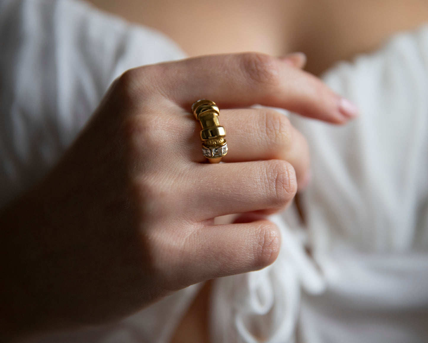 Cara Gold CZ Adjustable Ring