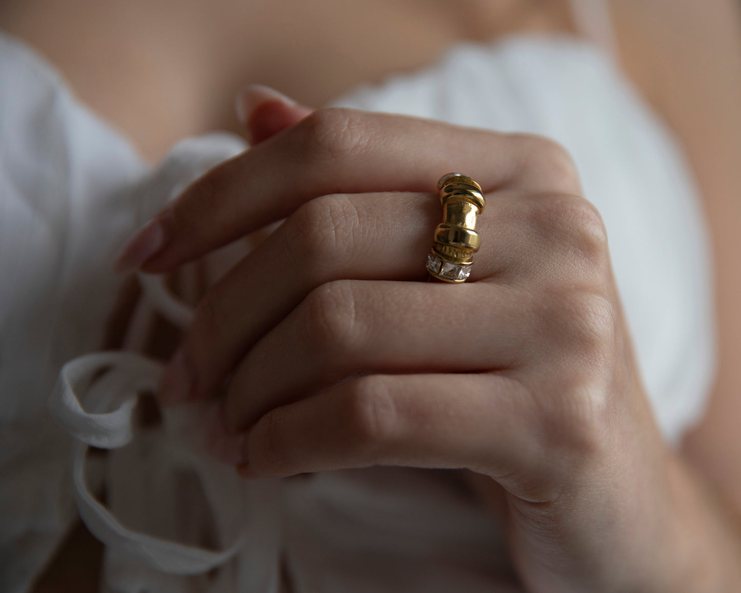 Cara Gold CZ Adjustable Ring