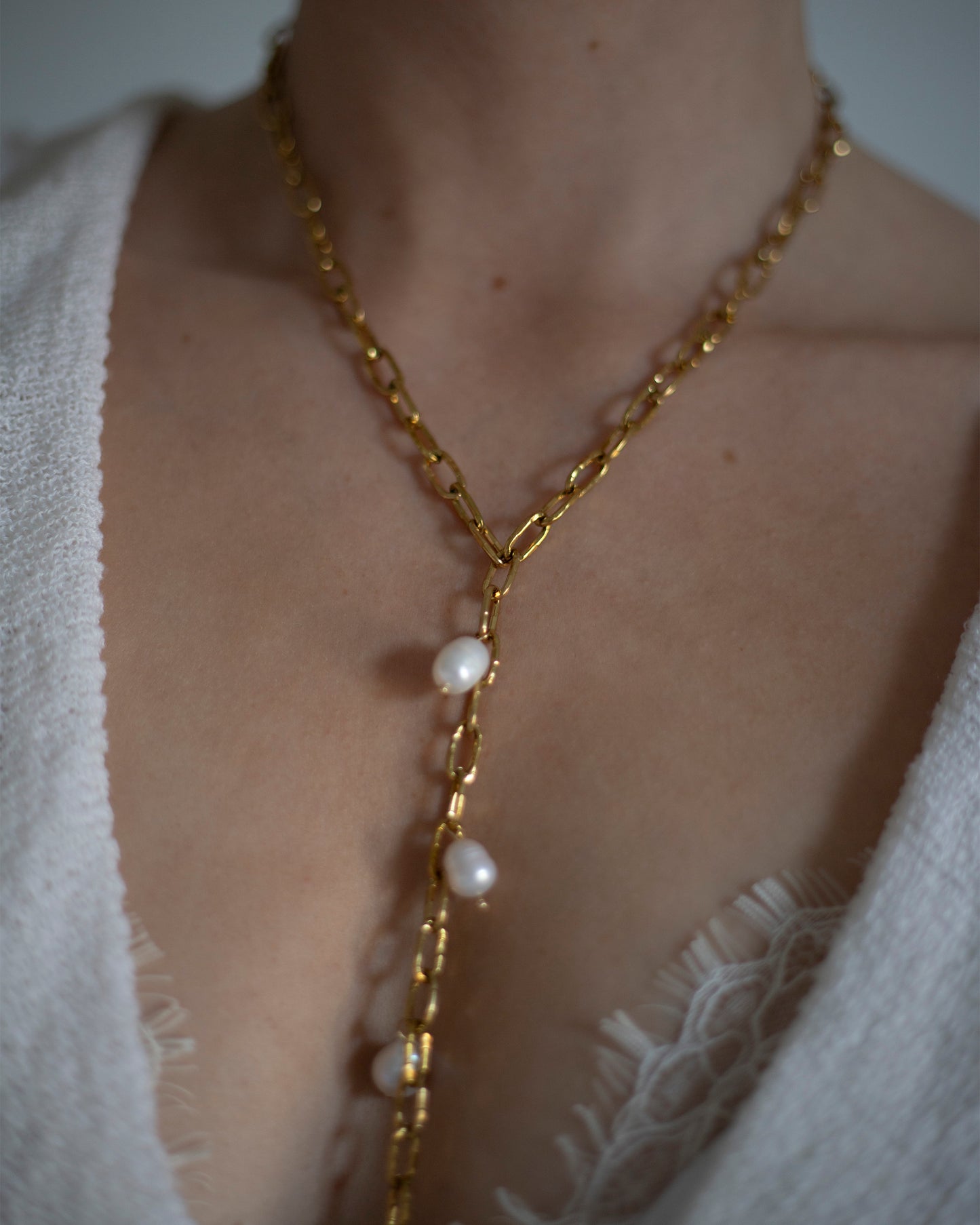 Cassie Freshwater Pearl Lariat Drop Gold Necklace