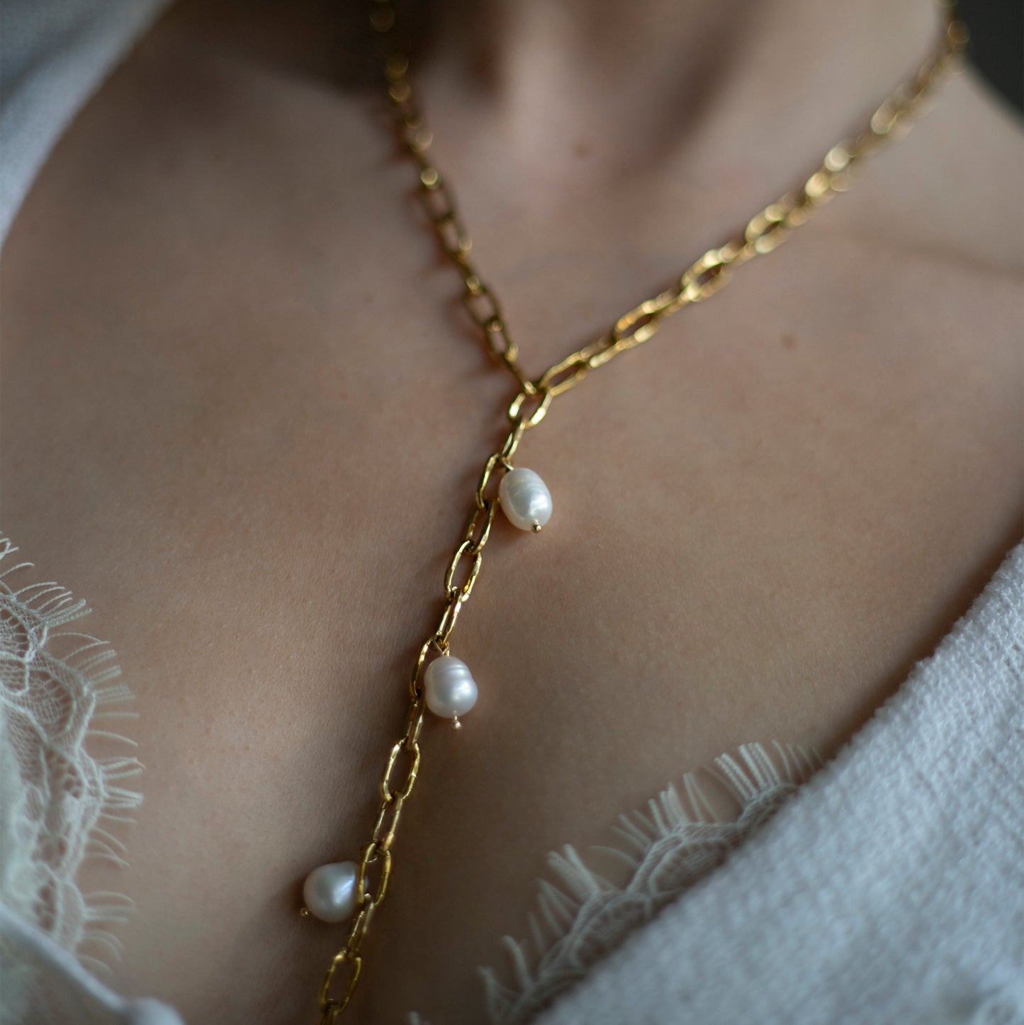 Cassie Freshwater Pearl Lariat Drop Gold Necklace