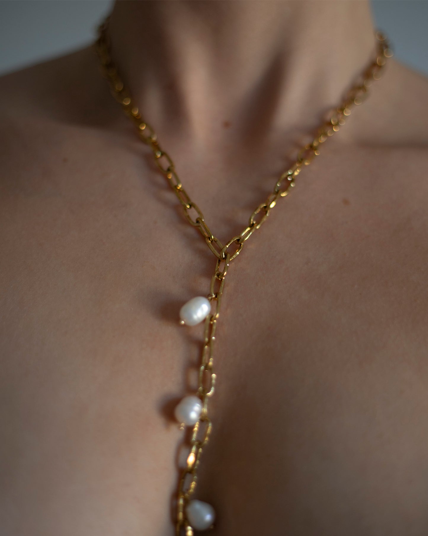 Cassie Freshwater Pearl Lariat Drop Gold Necklace