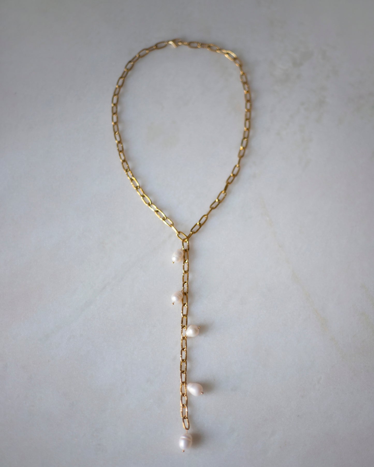 Cassie Freshwater Pearl Lariat Drop Gold Necklace