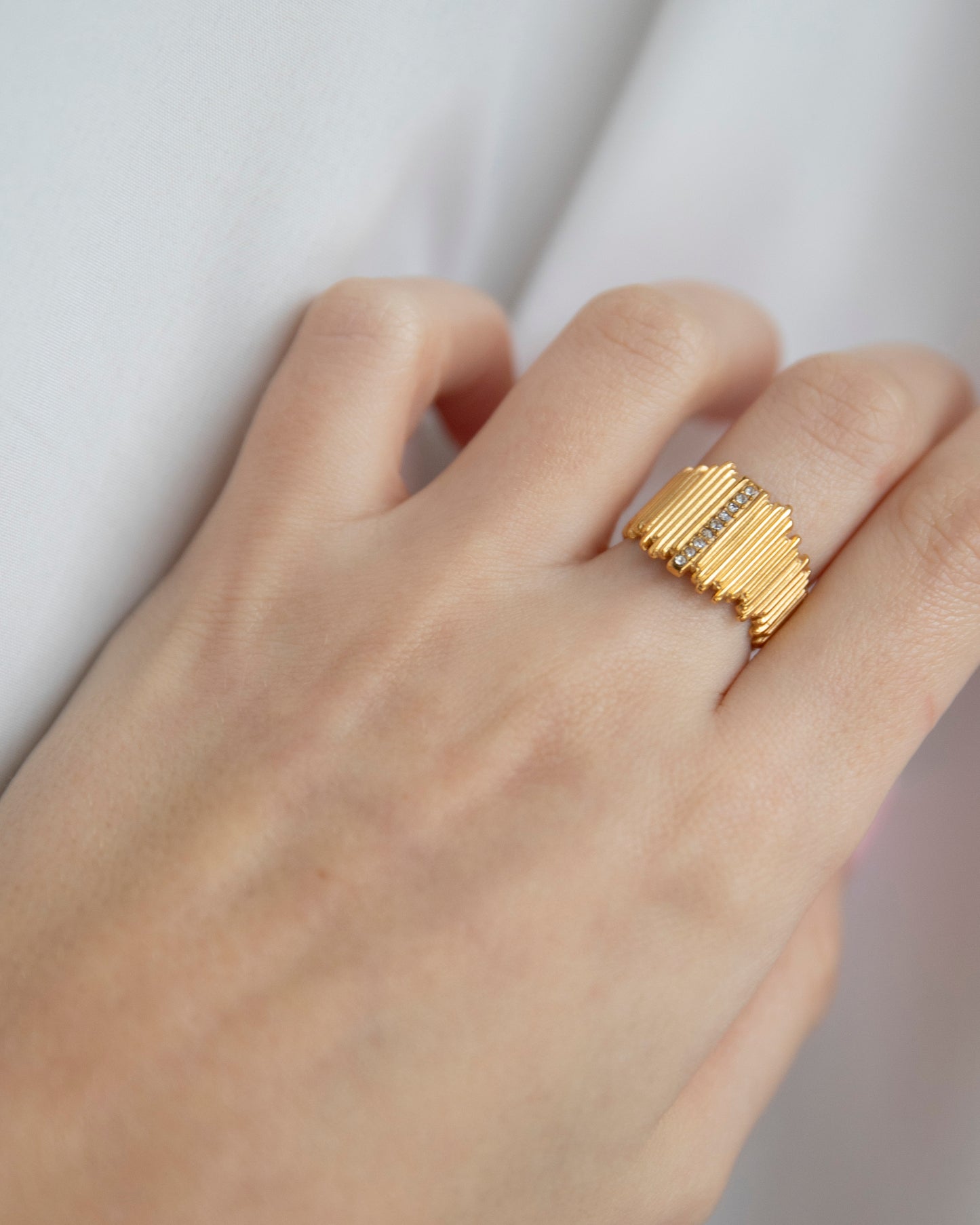 Celine Gold CZ Textured Adjustable Ring
