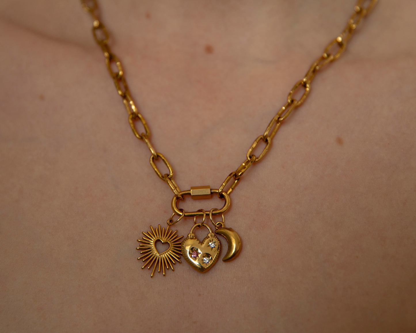 Chunky Gold Personalised Carabiner Charm Necklace