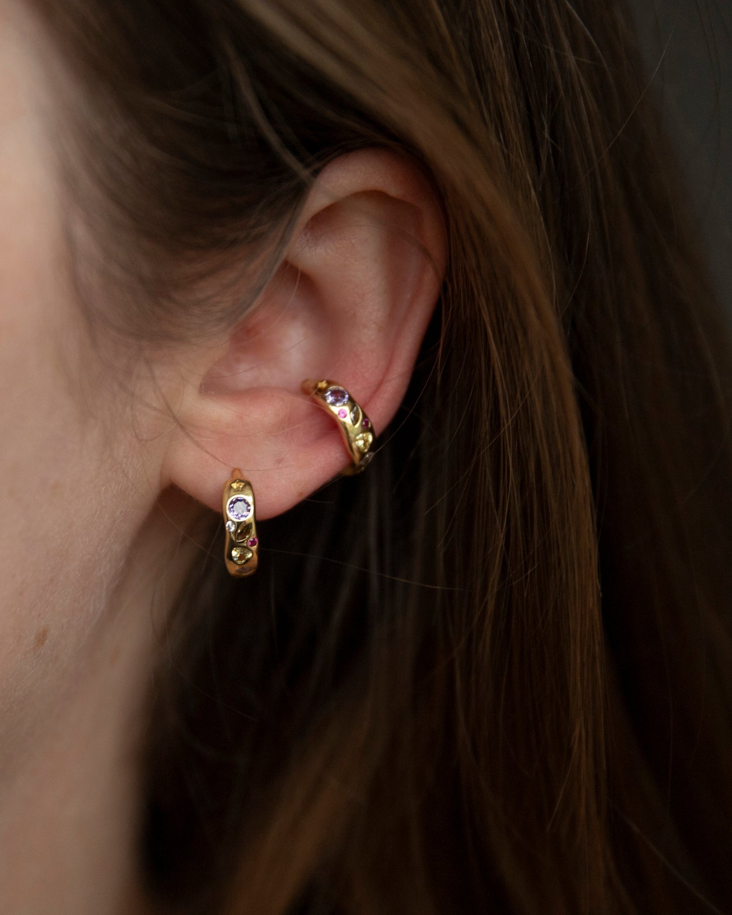 Evalina Gold CZ Colourful Hoop Earrings