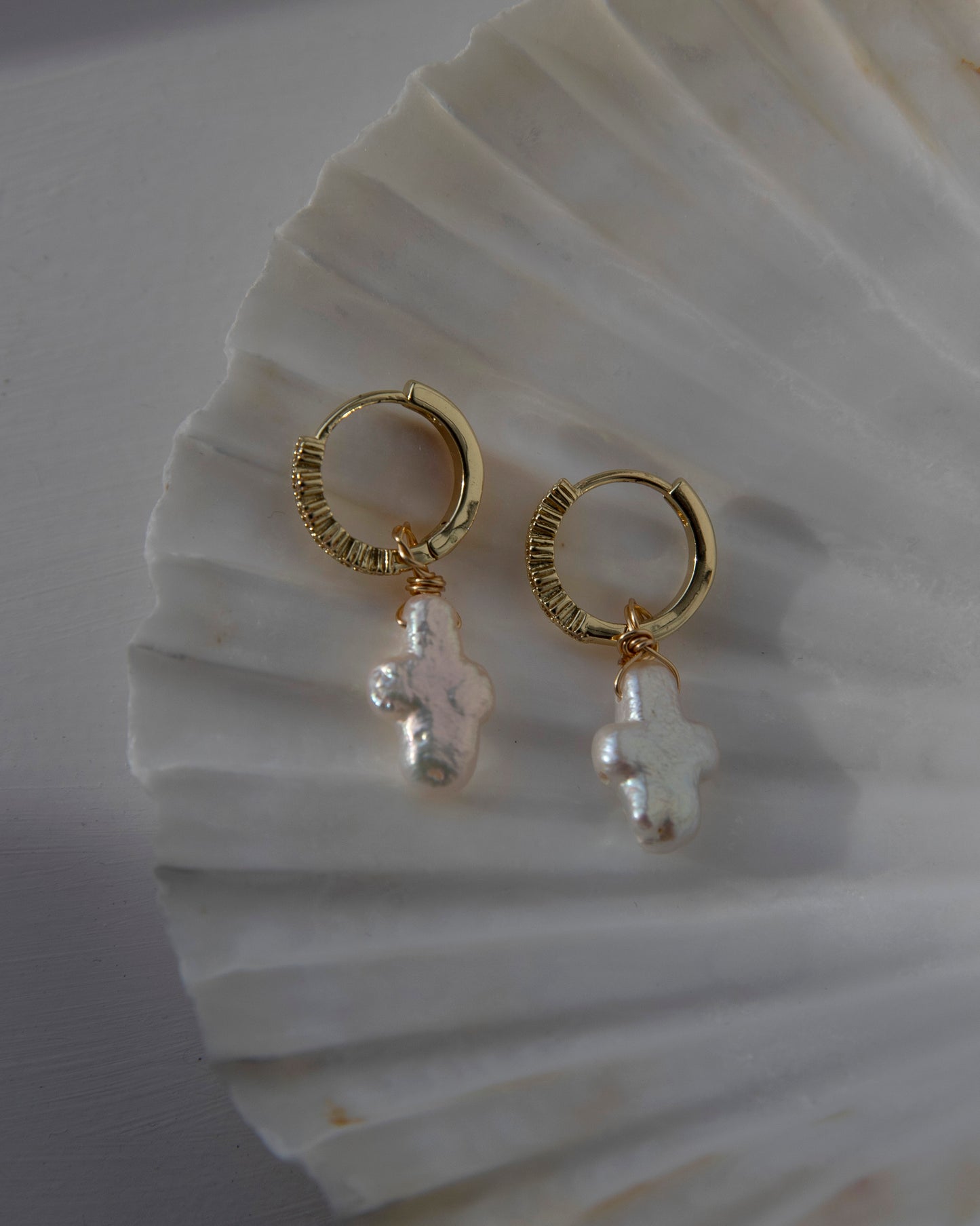 Hallie Cross Freshwater Pearl Hoop Earrings