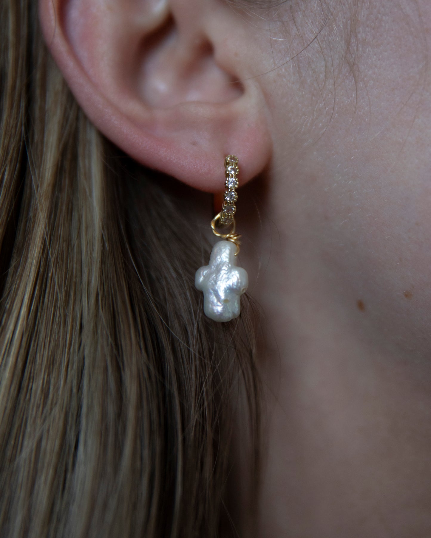Hallie Cross Freshwater Pearl Hoop Earrings