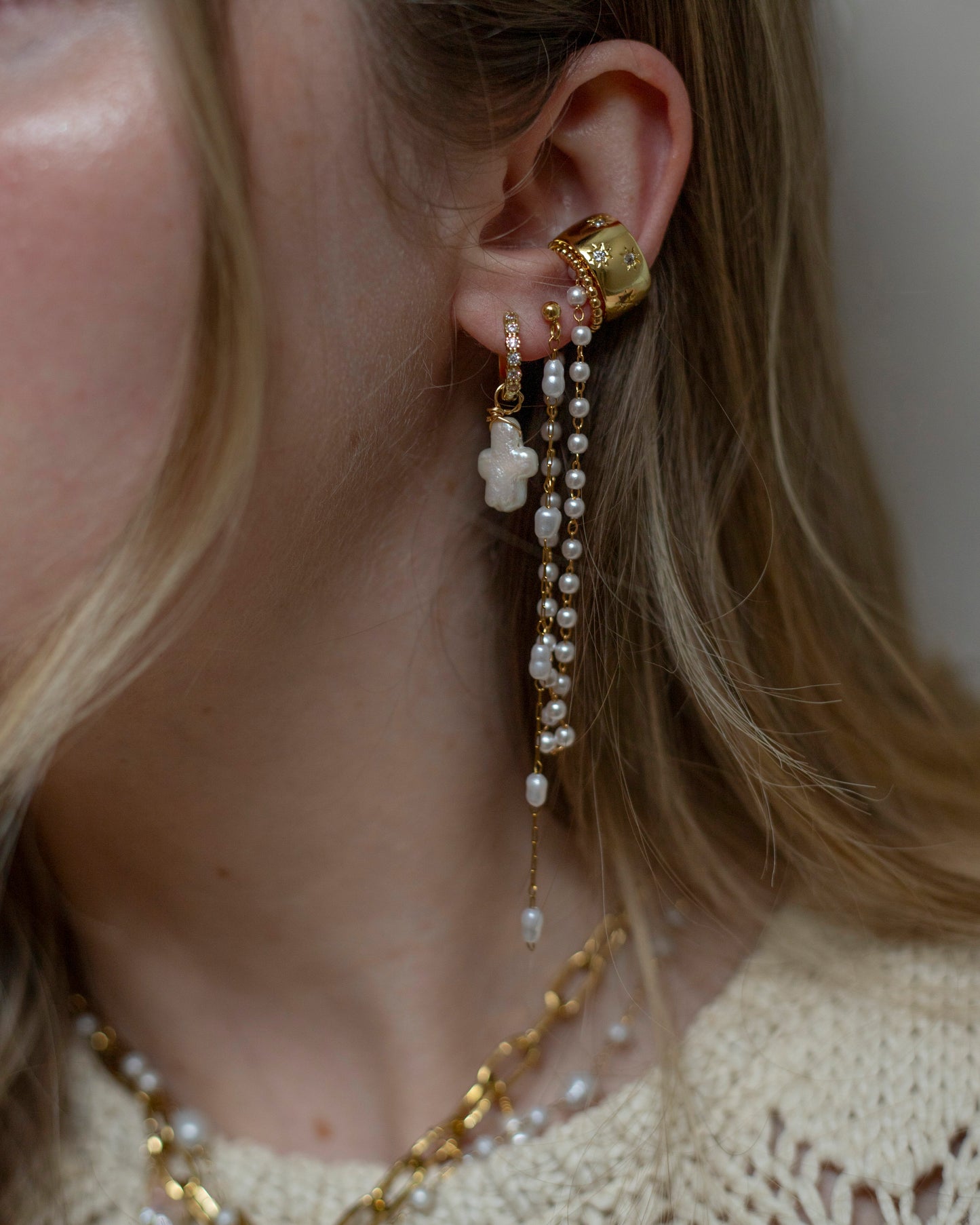 Hallie Cross Freshwater Pearl Hoop Earrings