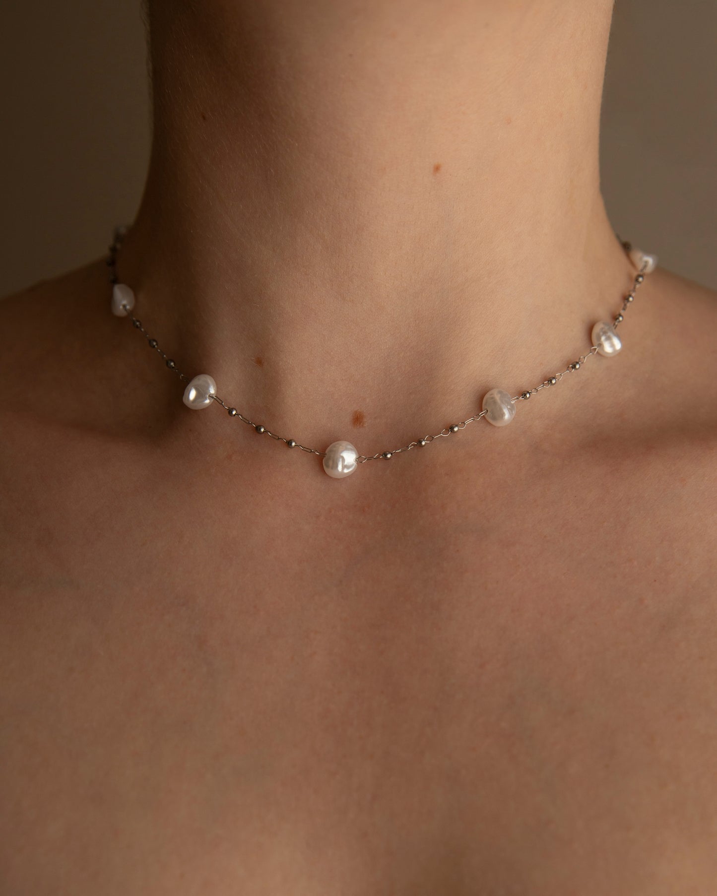 Covette Silver Freshwater Pearl Chain Necklace