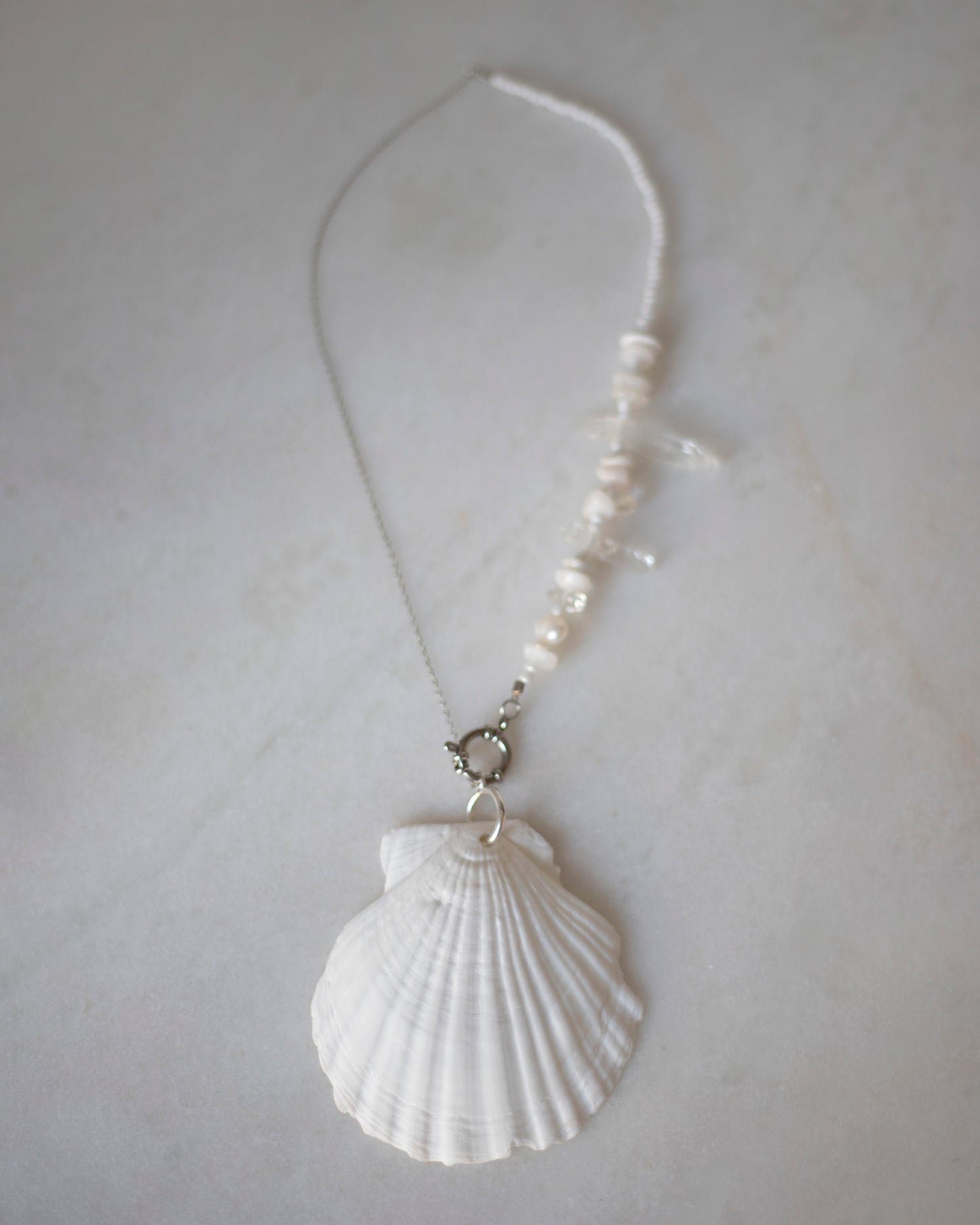 Juliet Silver Shell Necklace With Moonstone Pearl + Quartz