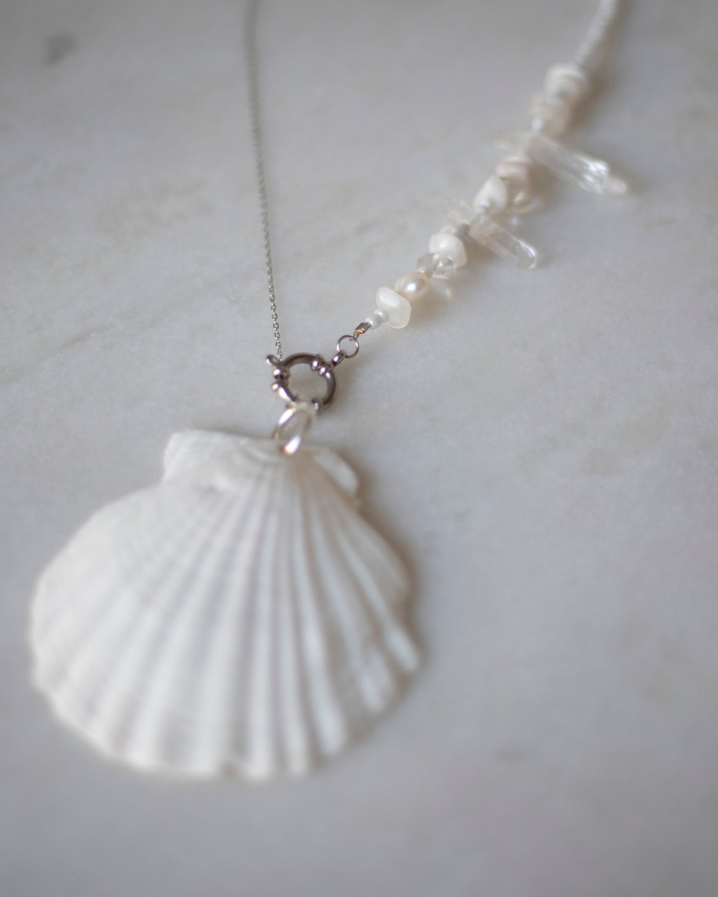 Juliet Silver Shell Necklace With Moonstone Pearl + Quartz