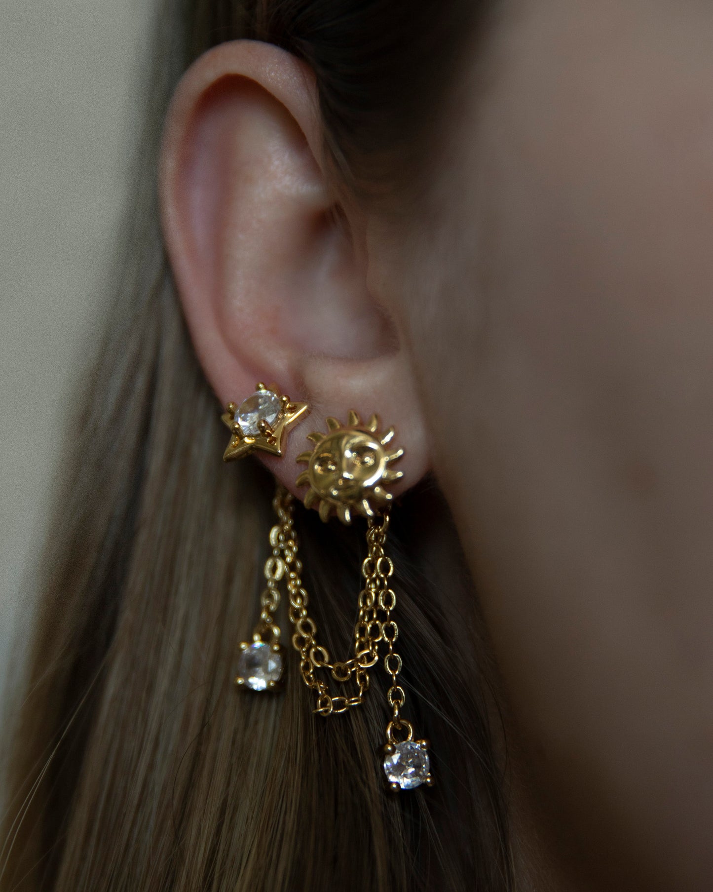 Maya Double Stud Sun & Star Earrings