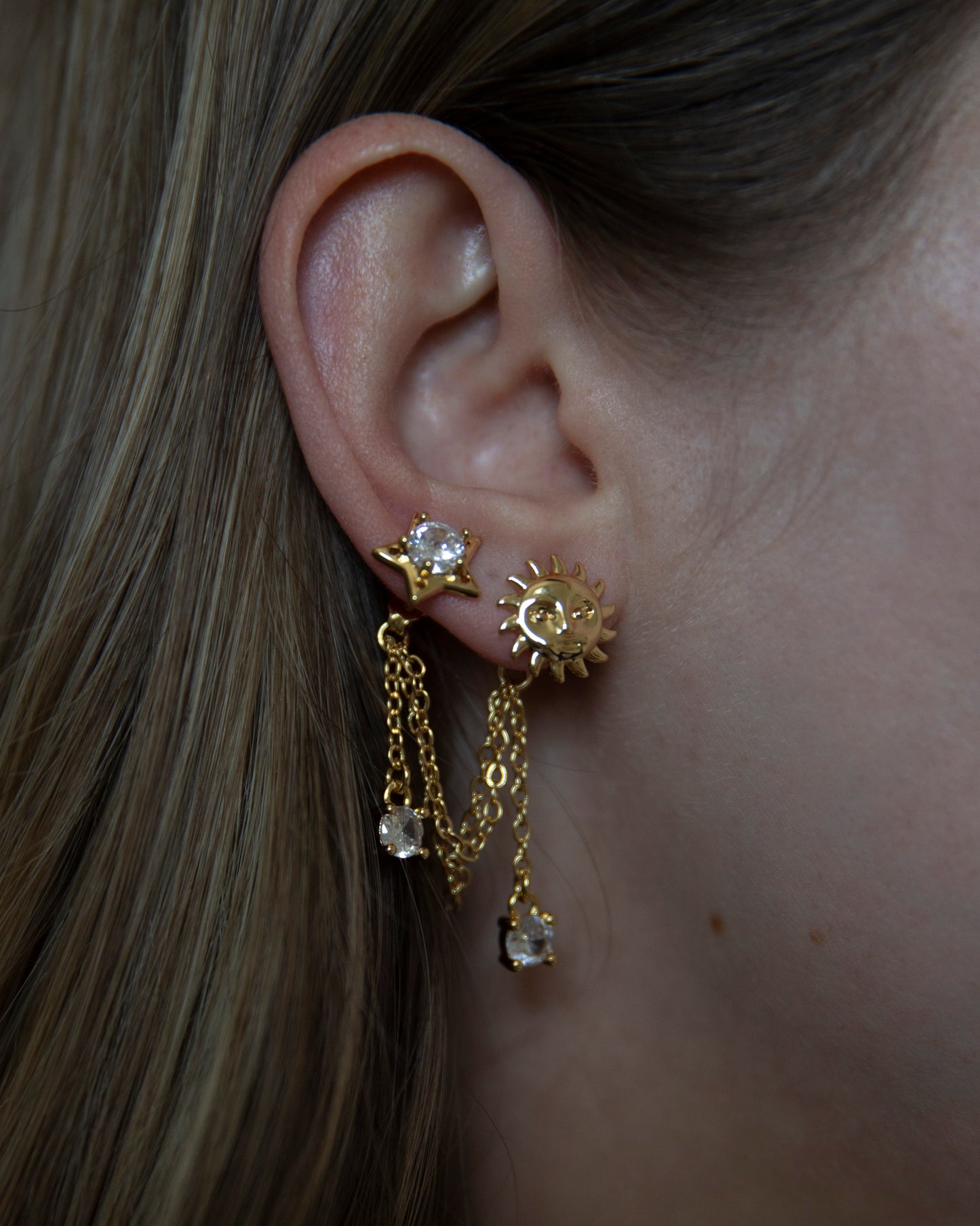 Maya Double Stud Sun & Star Earrings