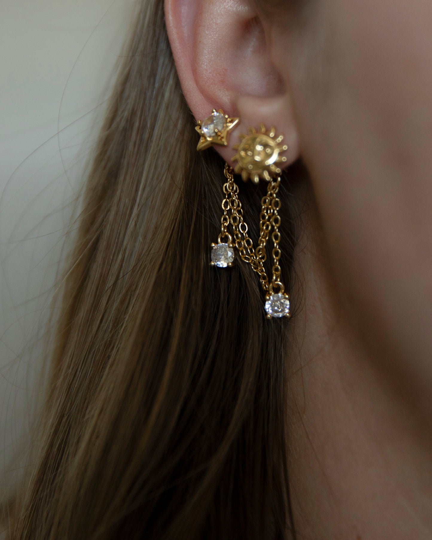 Maya Double Stud Sun & Star Earrings