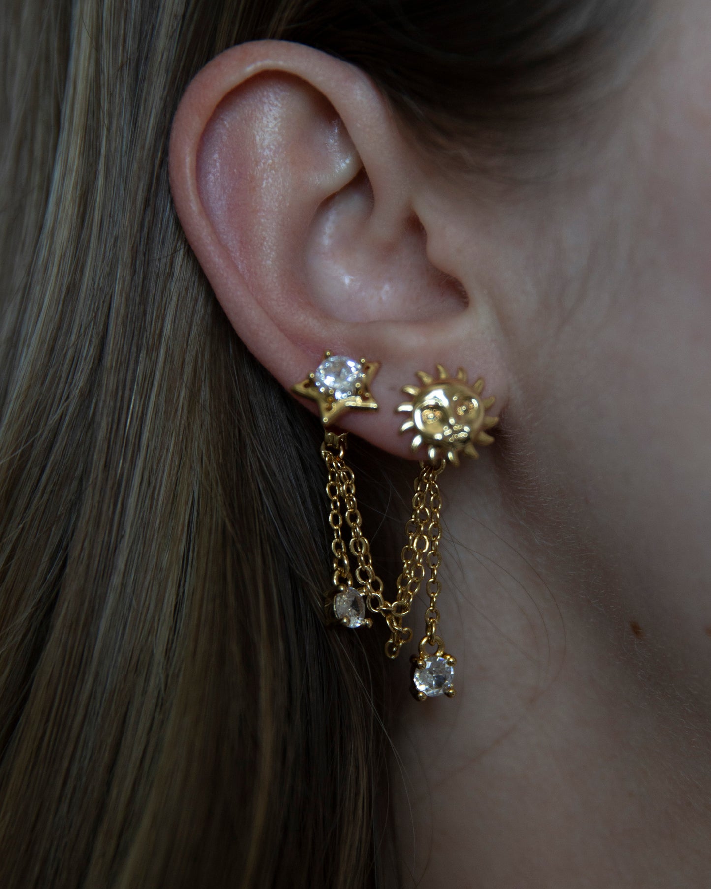 Maya Double Stud Sun & Star Earrings