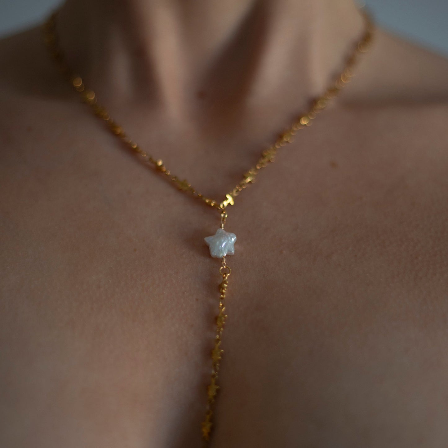Mira Freshwater Pearl Star Chain Lariat Drop Necklace