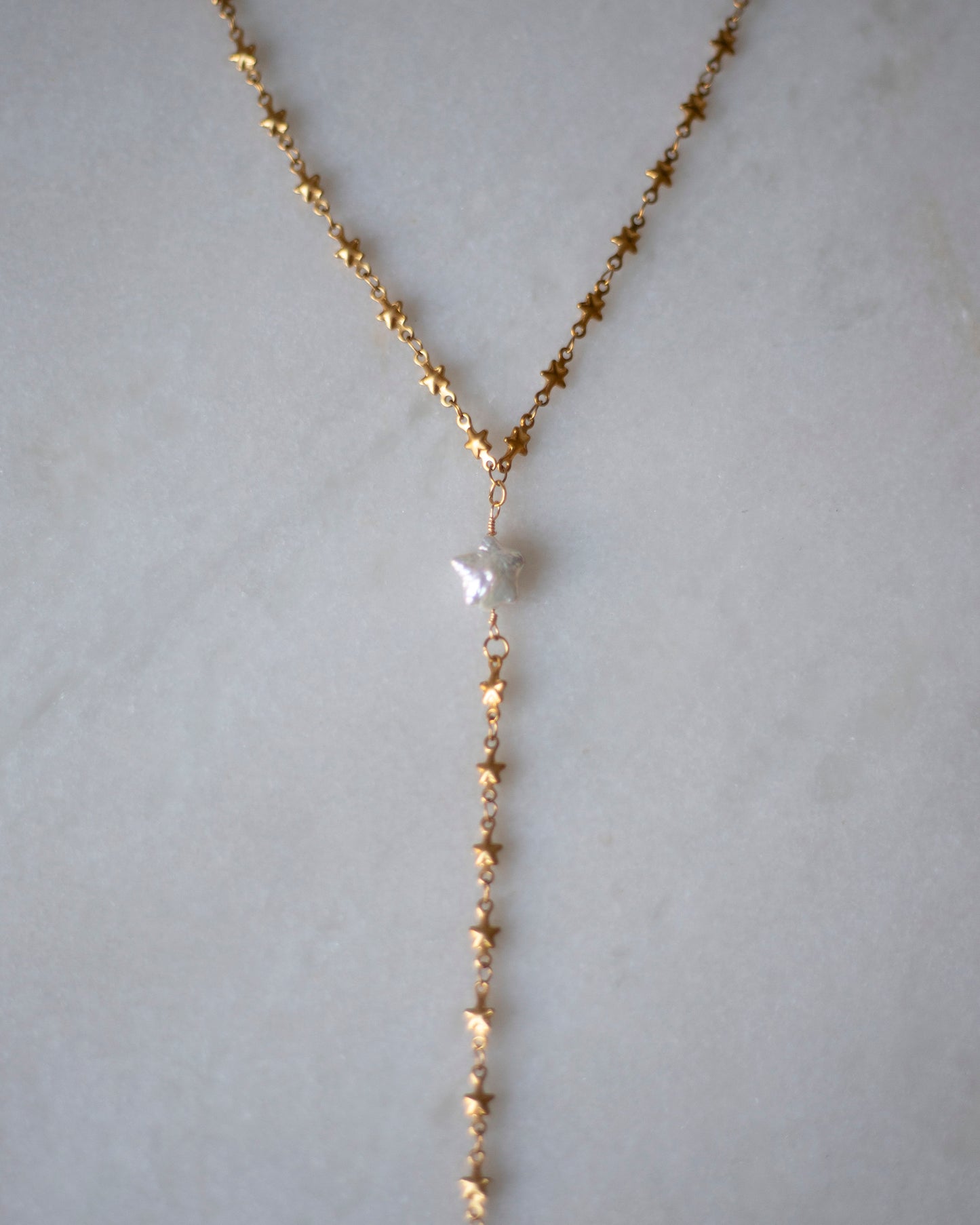 Mira Freshwater Pearl Star Chain Lariat Drop Necklace