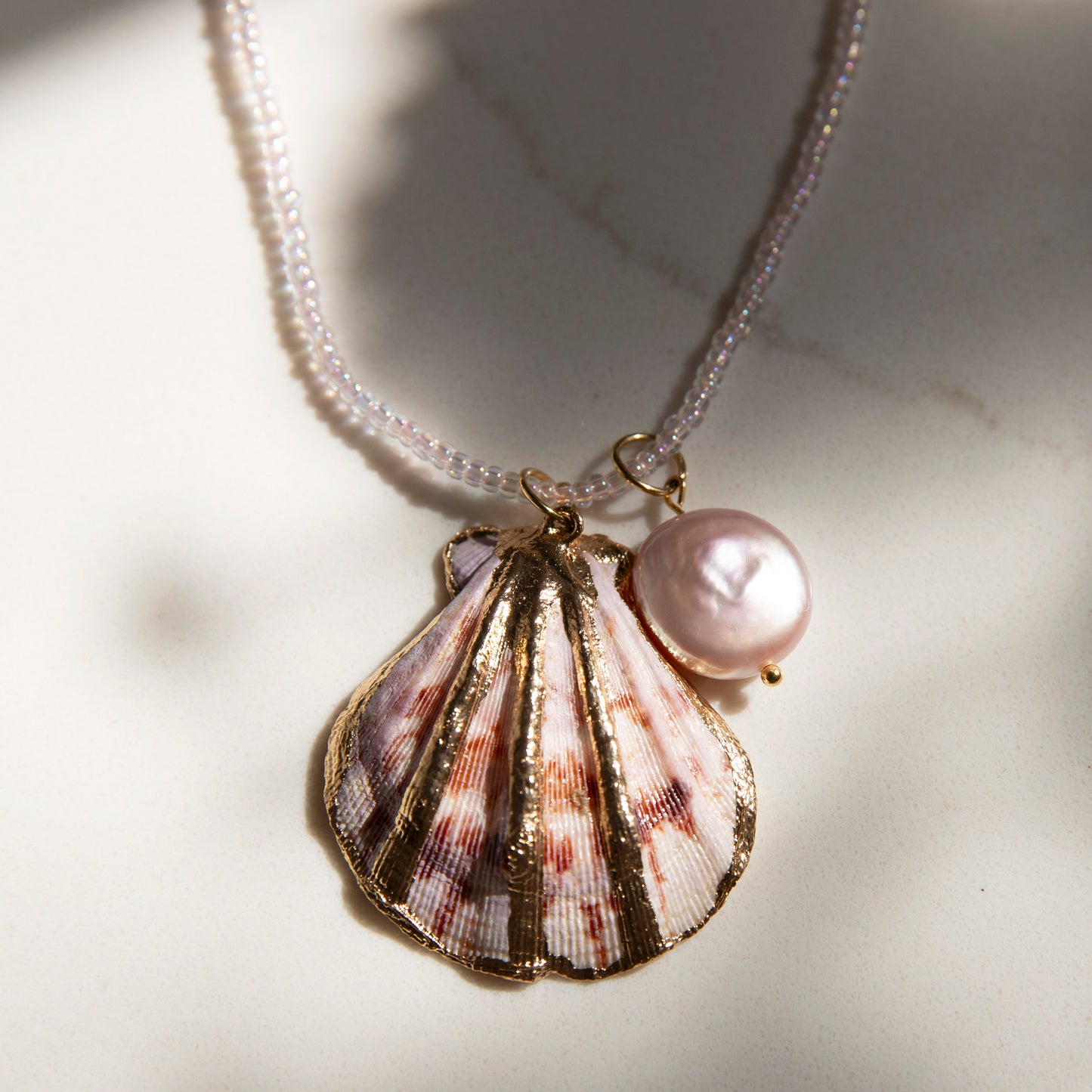 Miles Pink Shell And Pearl Handmade Unique Necklace
