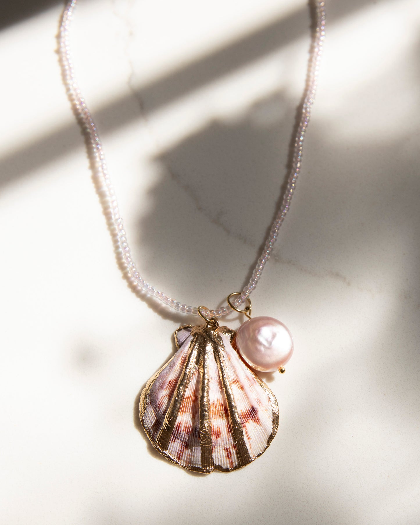 Miles Pink Shell And Pearl Handmade Unique Necklace