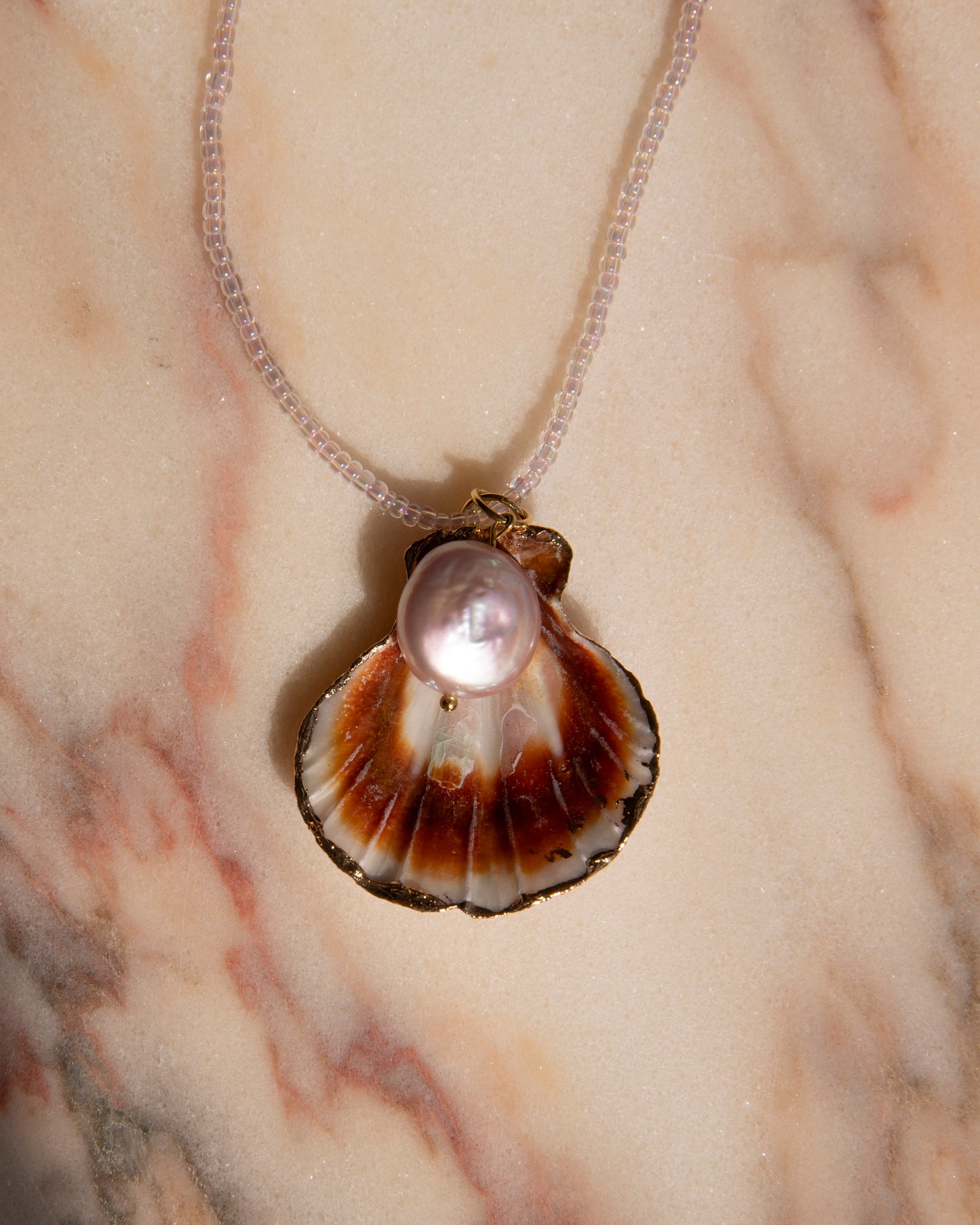 Miles Pink Shell And Pearl Handmade Unique Necklace