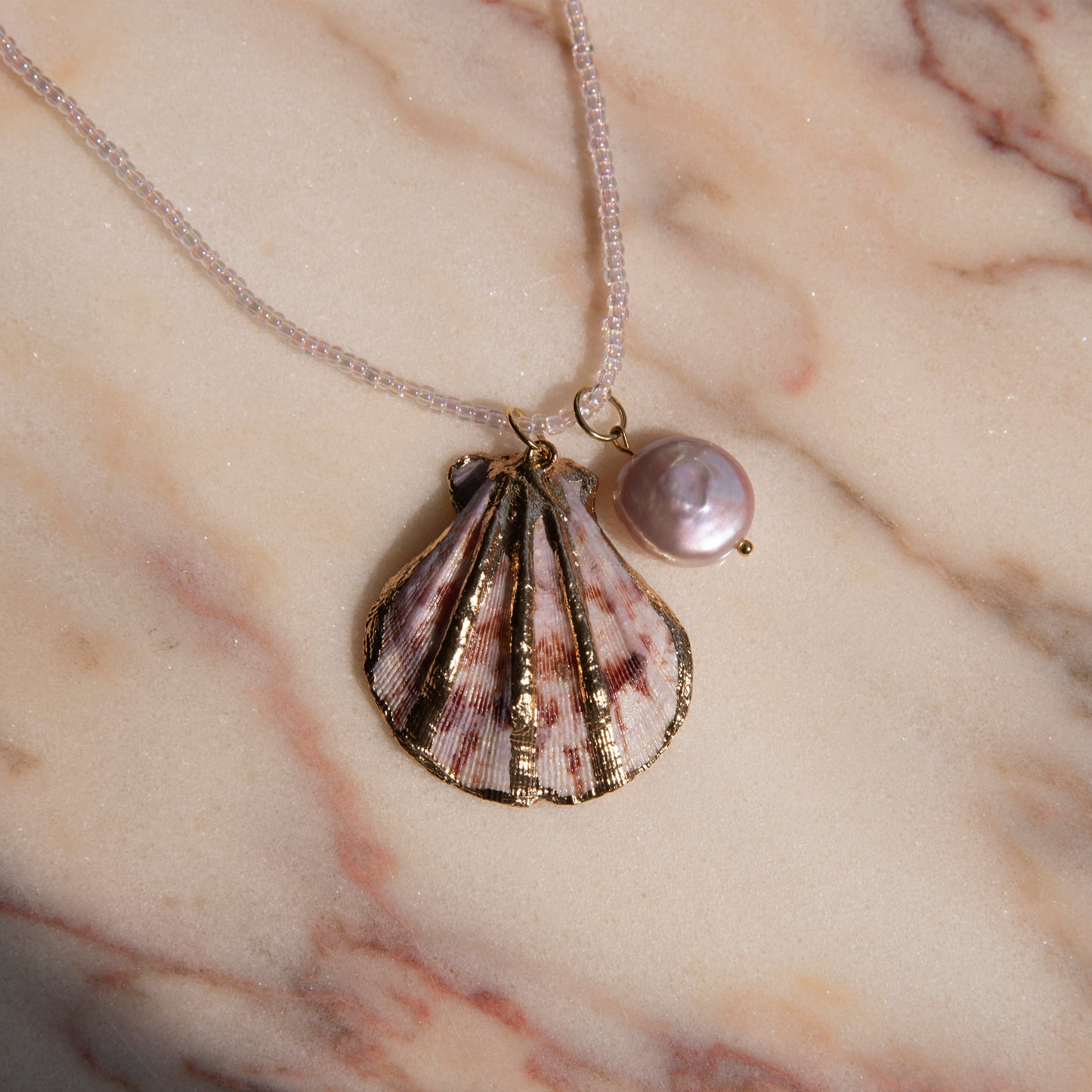 Miles Pink Shell And Pearl Handmade Unique Necklace