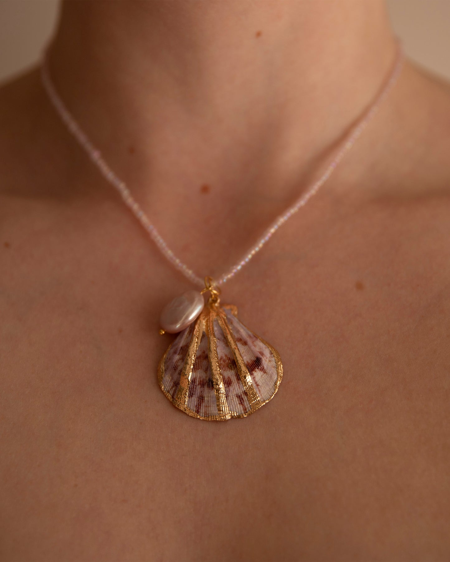 Miles Pink Shell And Pearl Handmade Unique Necklace