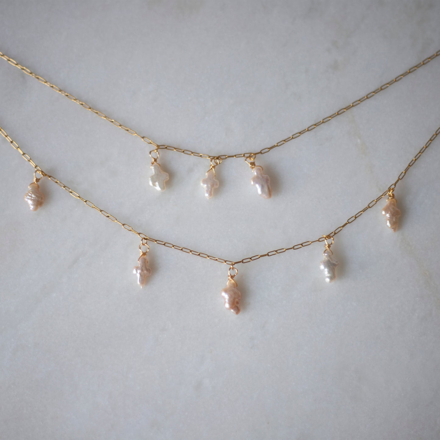 Nala Freshwater Pearl Cross Gold Choker Layered Necklace