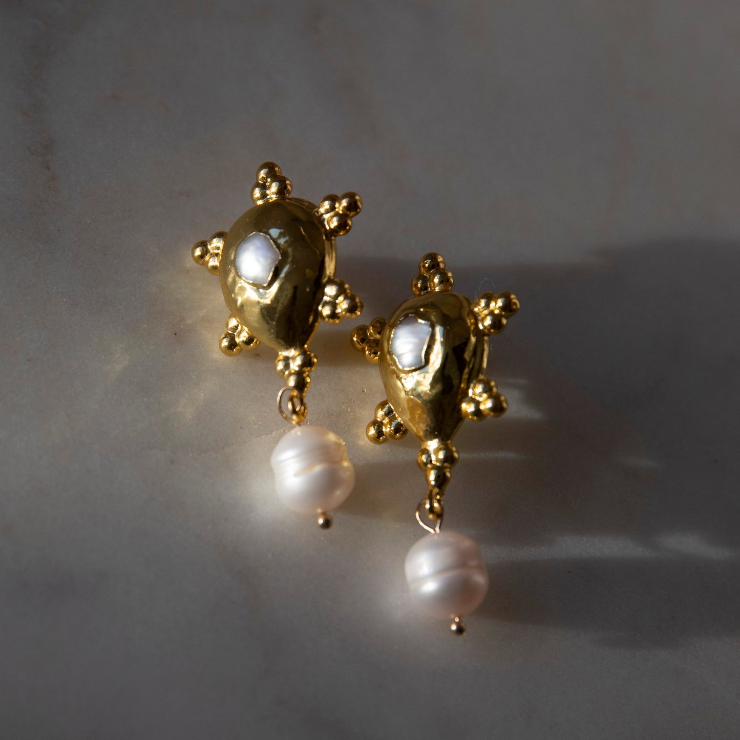 Nara Gold Baroque Freshwater Pearl Stud Earrings