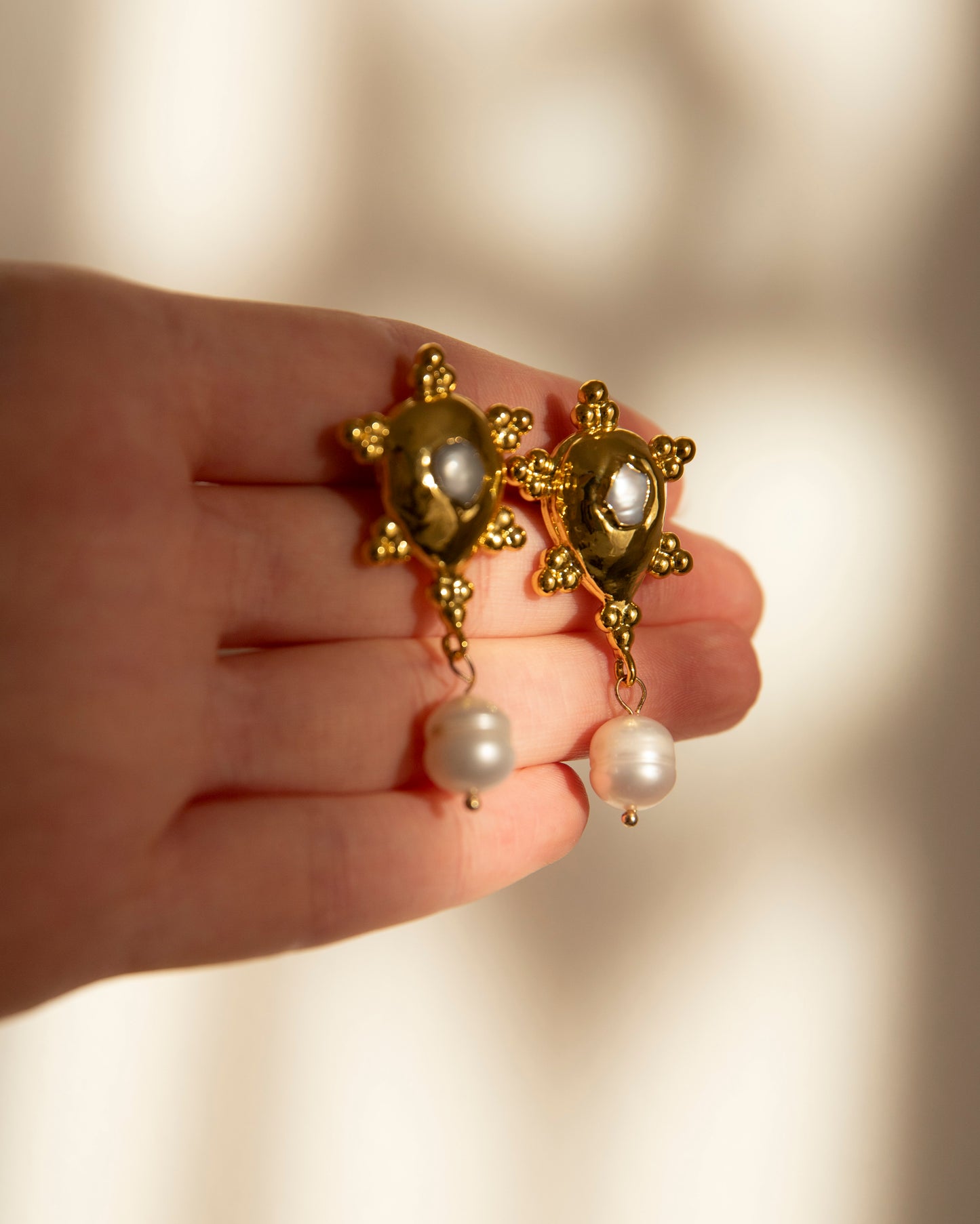 Nara Gold Baroque Freshwater Pearl Stud Earrings