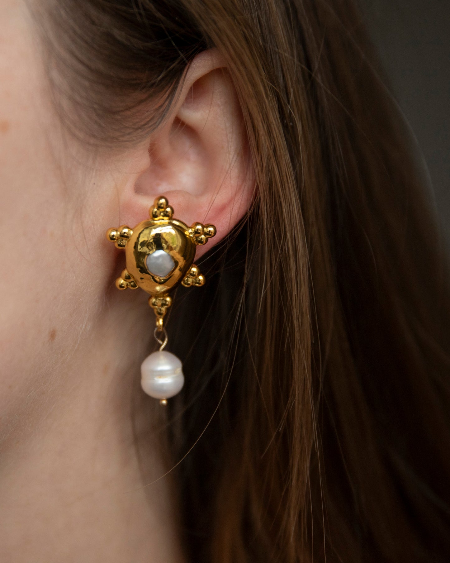 Nara Gold Baroque Freshwater Pearl Stud Earrings