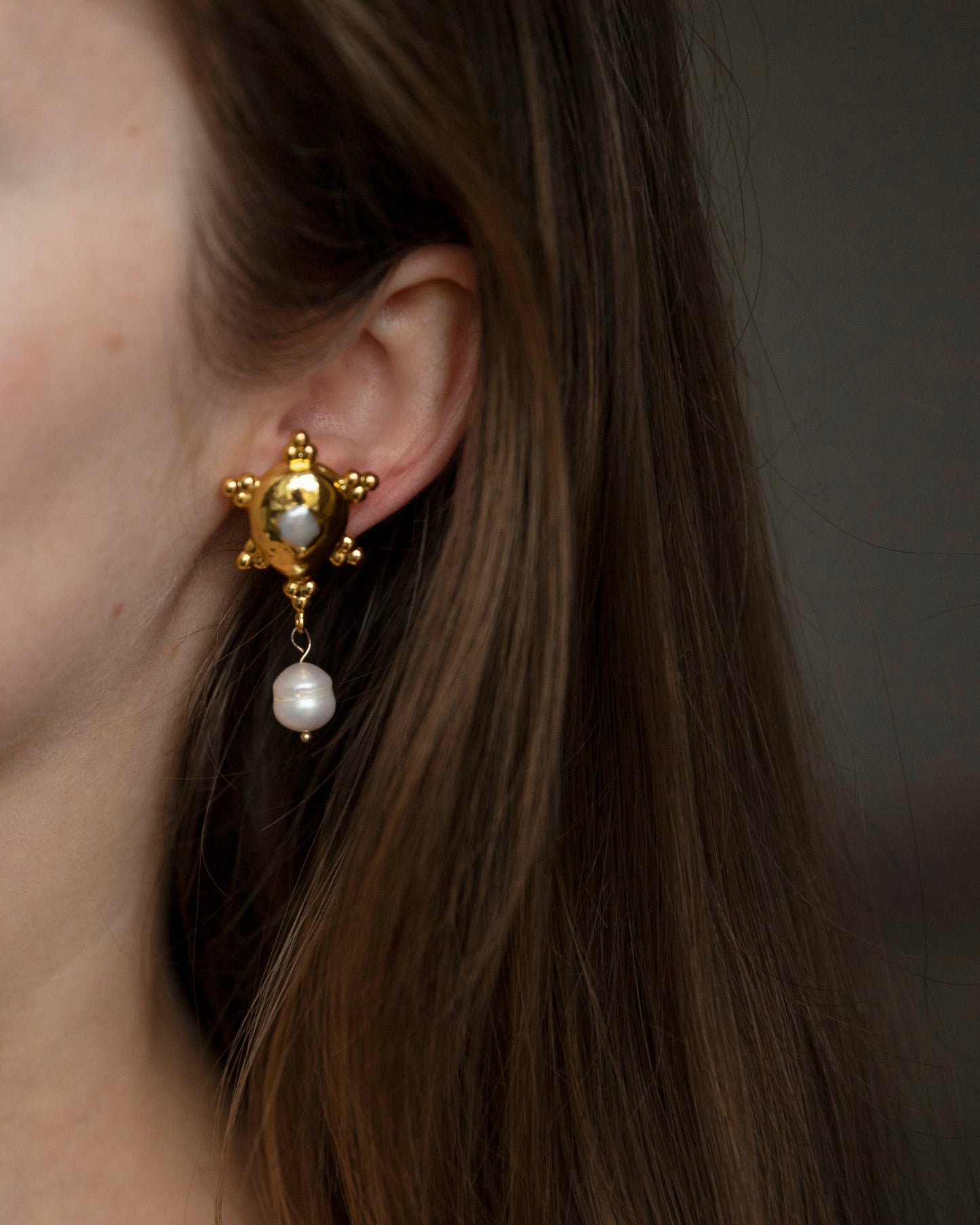 Nara Gold Baroque Freshwater Pearl Stud Earrings