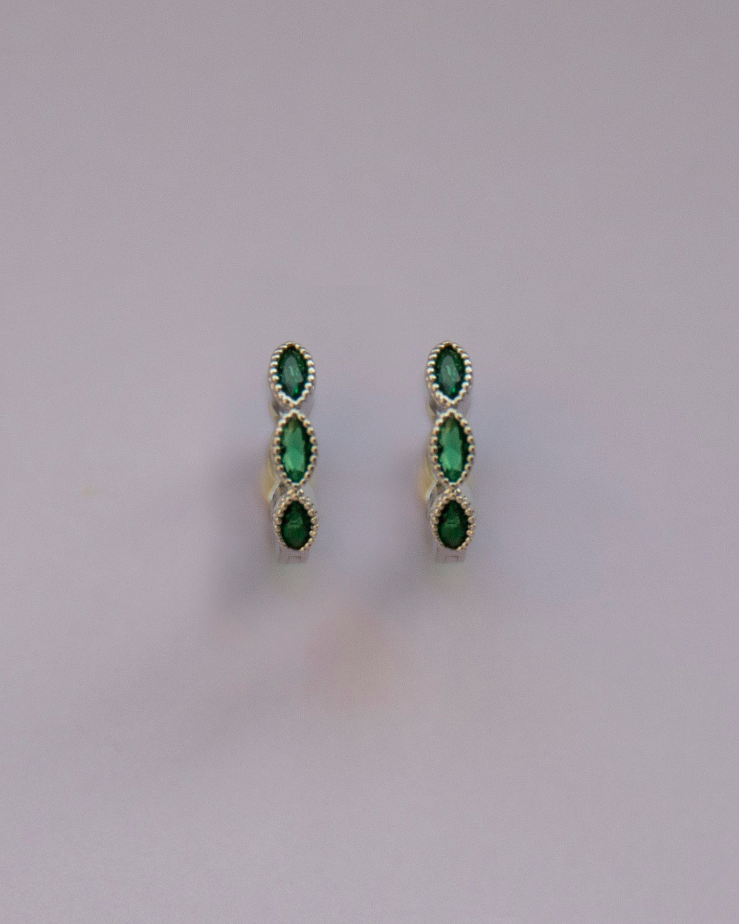 Saffie Silver Green CZ Huggie Hoop Earrings