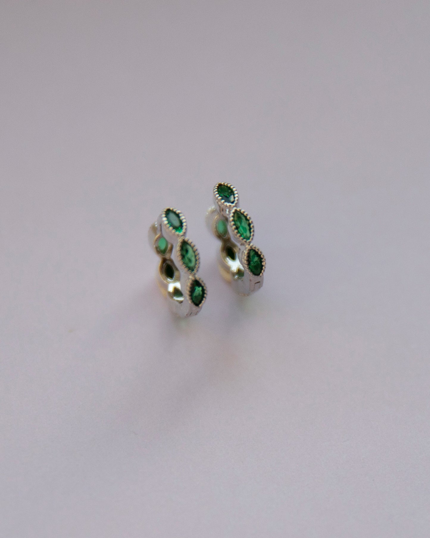 Saffie Silver Green CZ Huggie Hoop Earrings