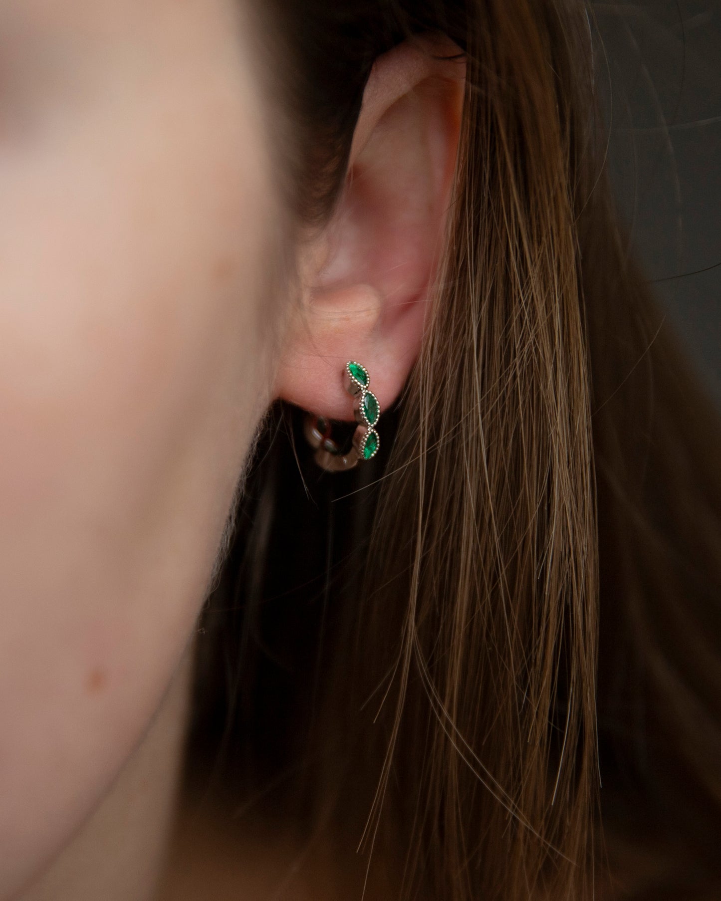 Saffie Silver Green CZ Huggie Hoop Earrings