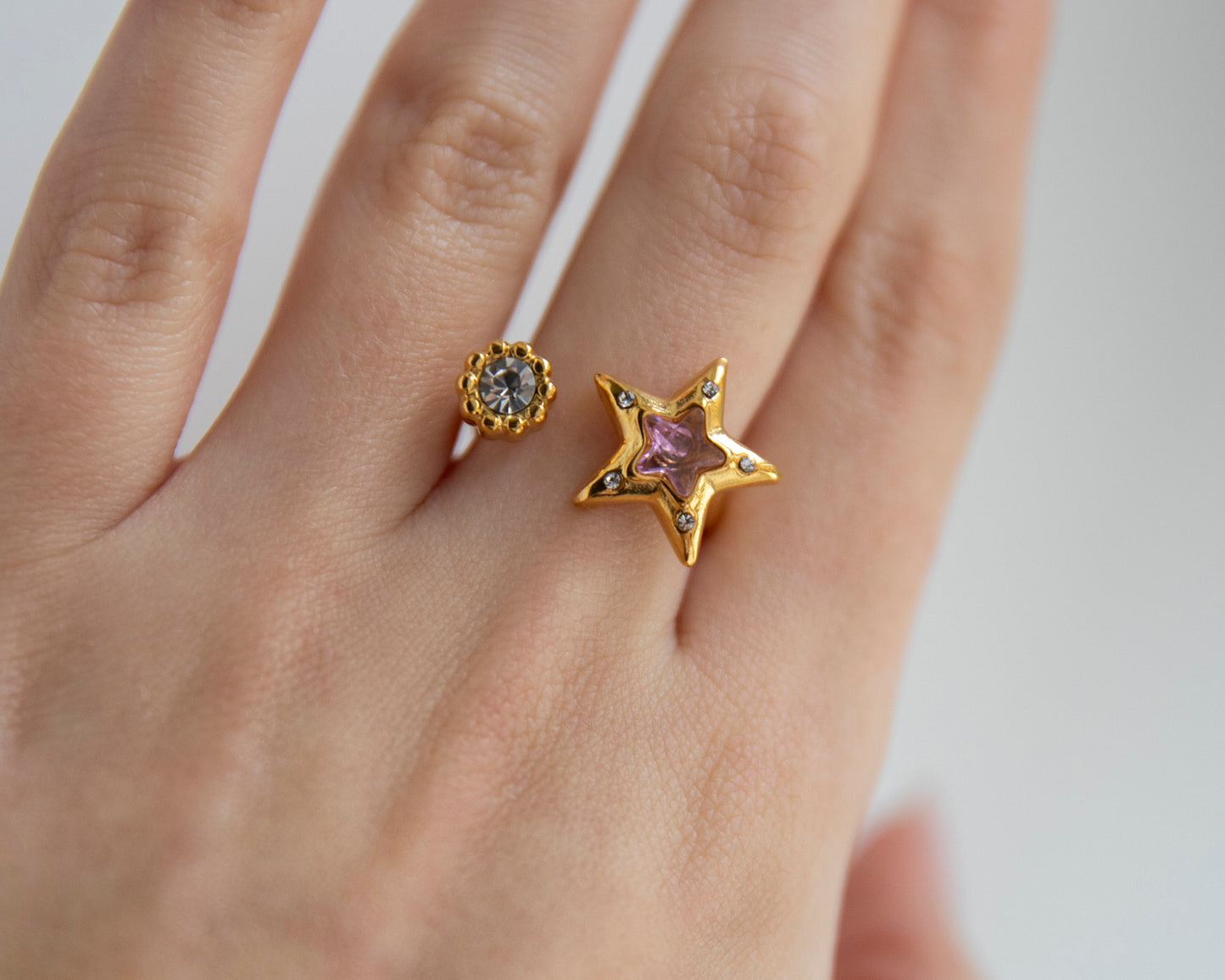 Zara Gold Pink Star Adjustable Ring