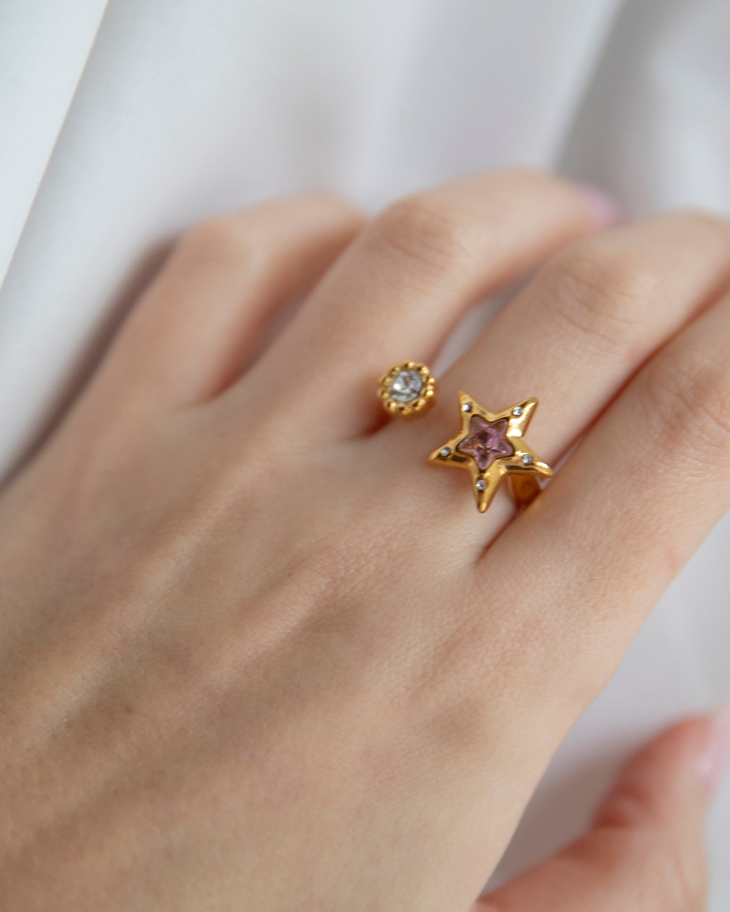Zara Gold Pink Star Adjustable Ring