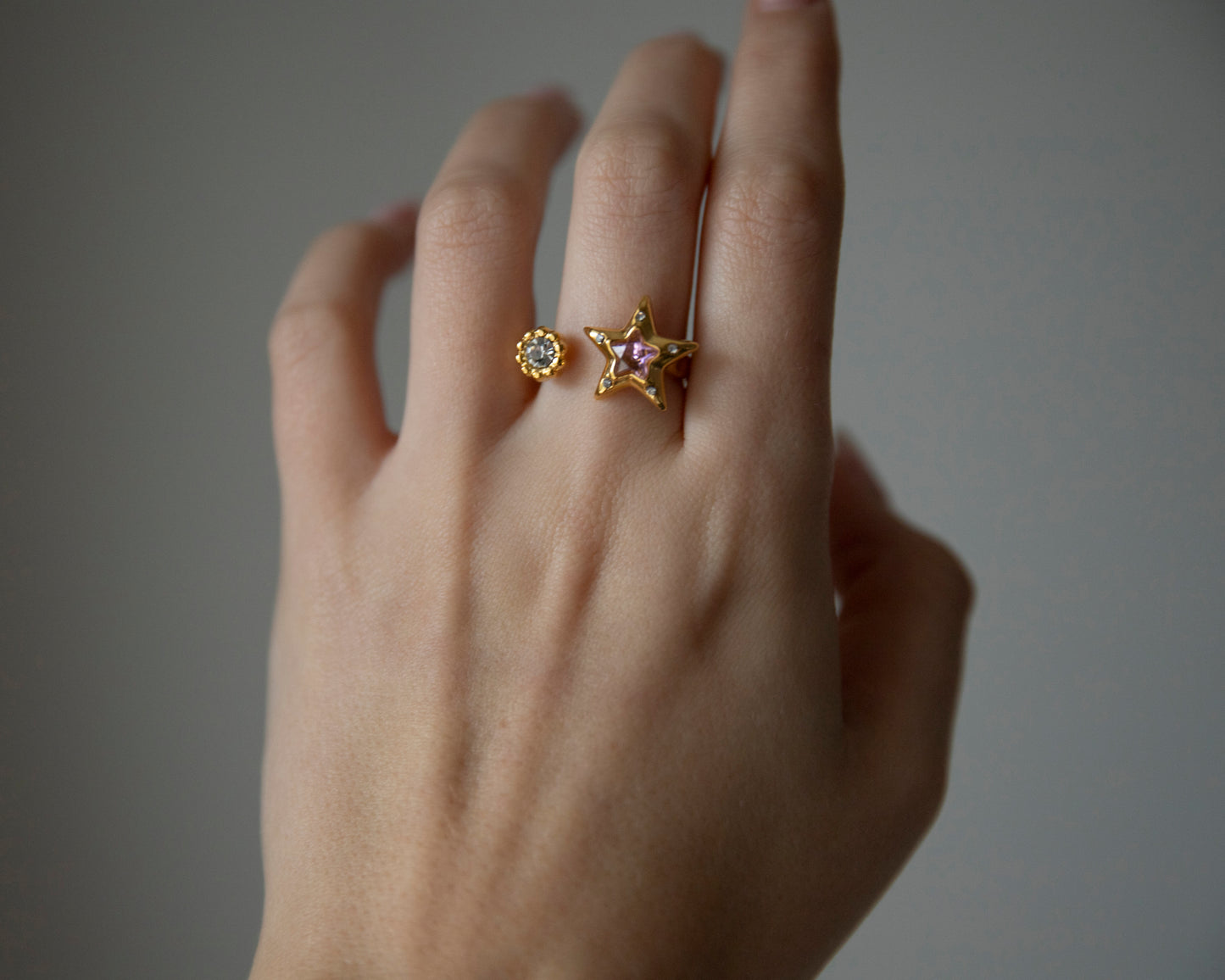 Zara Gold Pink Star Adjustable Ring