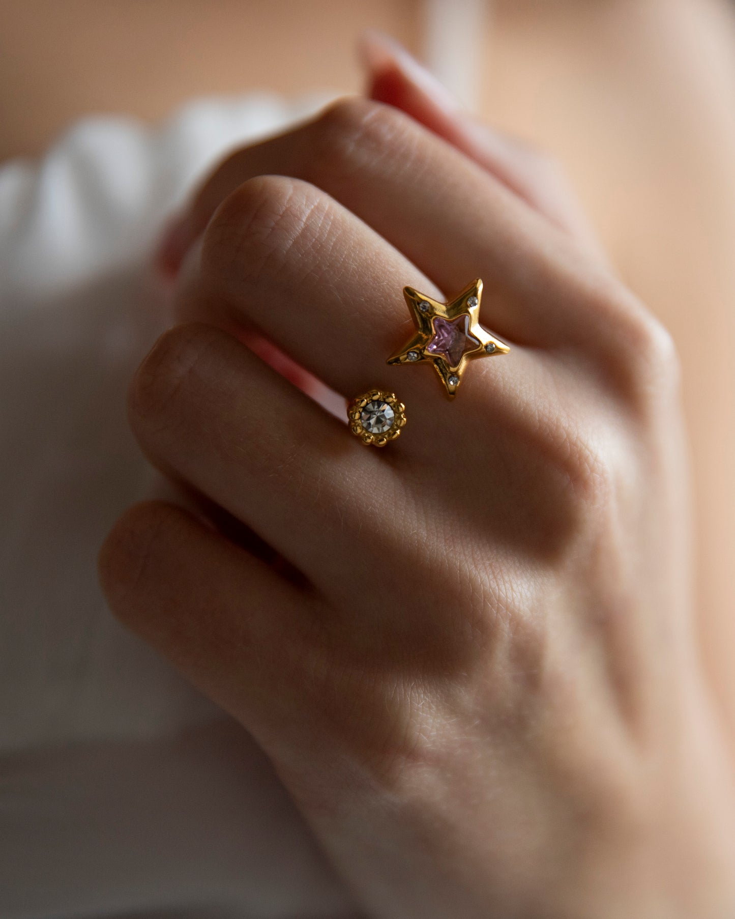 Zara Gold Pink Star Adjustable Ring