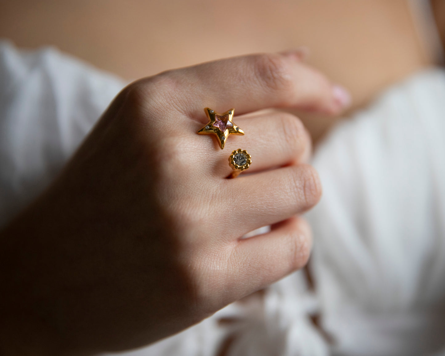 Zara Gold Pink Star Adjustable Ring