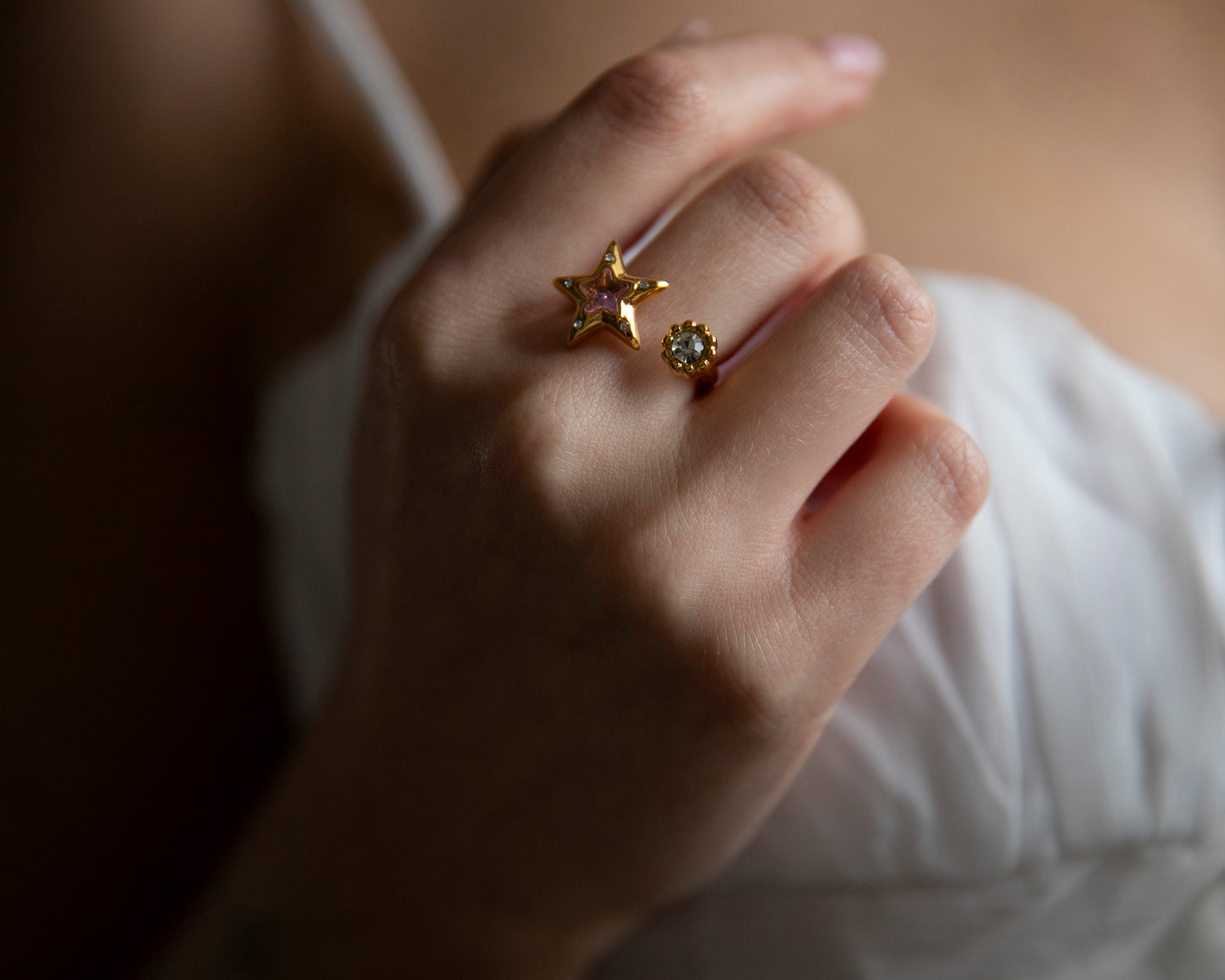Zara Gold Pink Star Adjustable Ring
