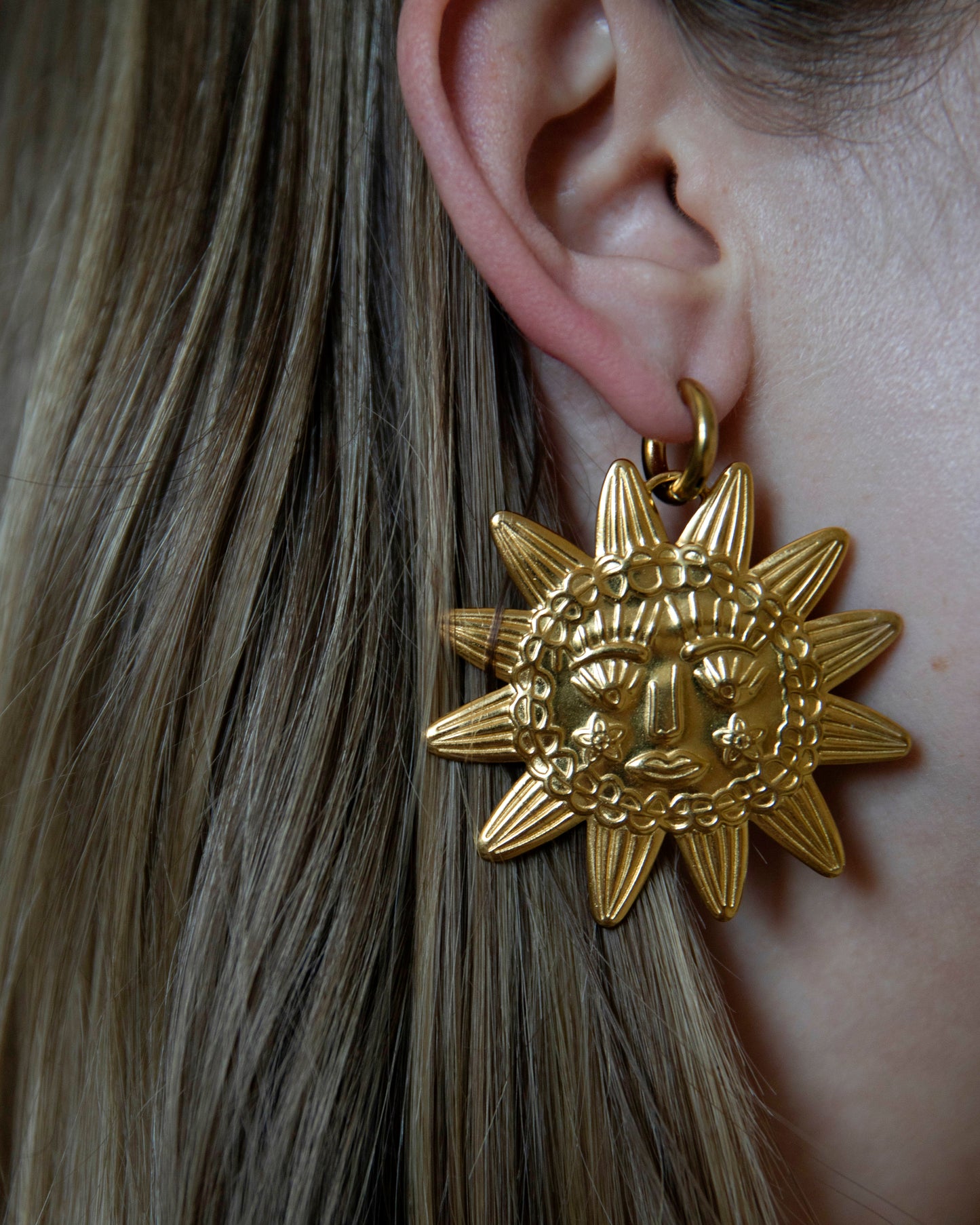 Soleil Gold Sun Statement Hoop Earrings
