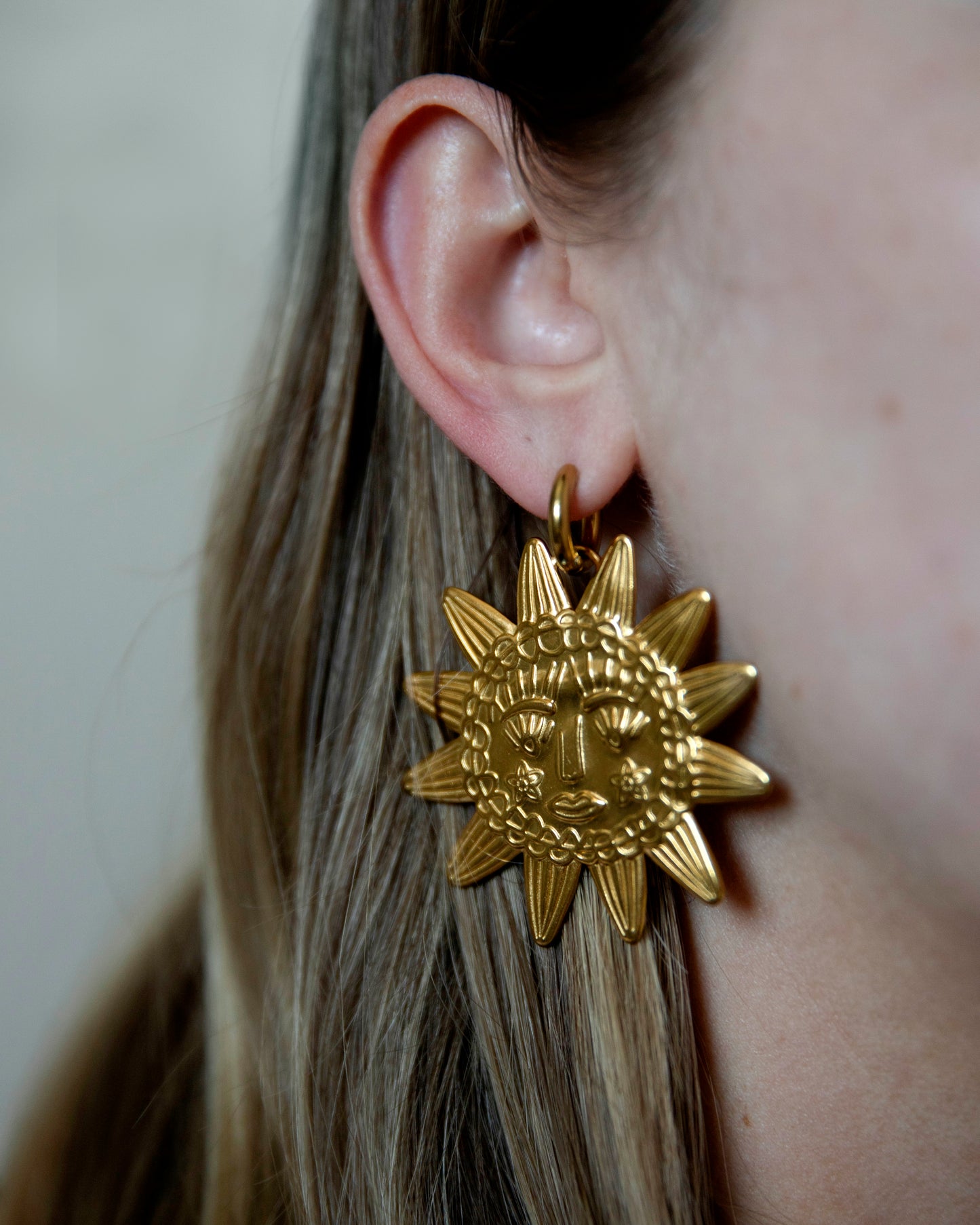 Soleil Gold Sun Statement Hoop Earrings