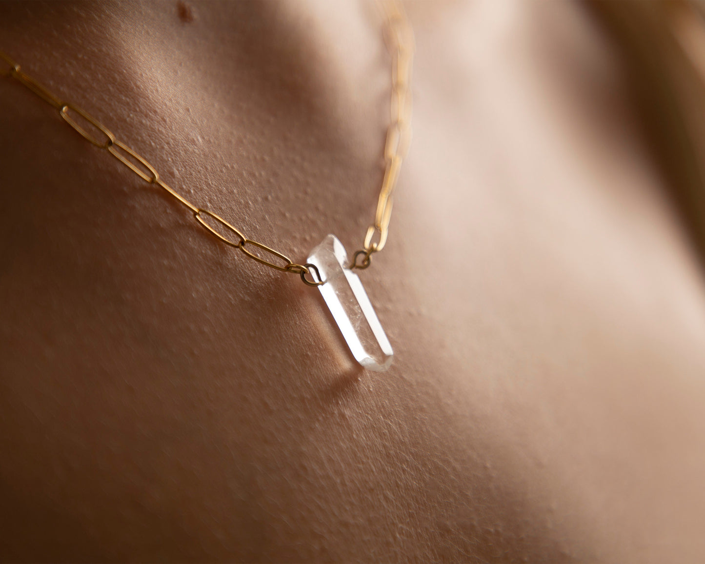 Verity Gold Clear Quartz Charm Necklace,