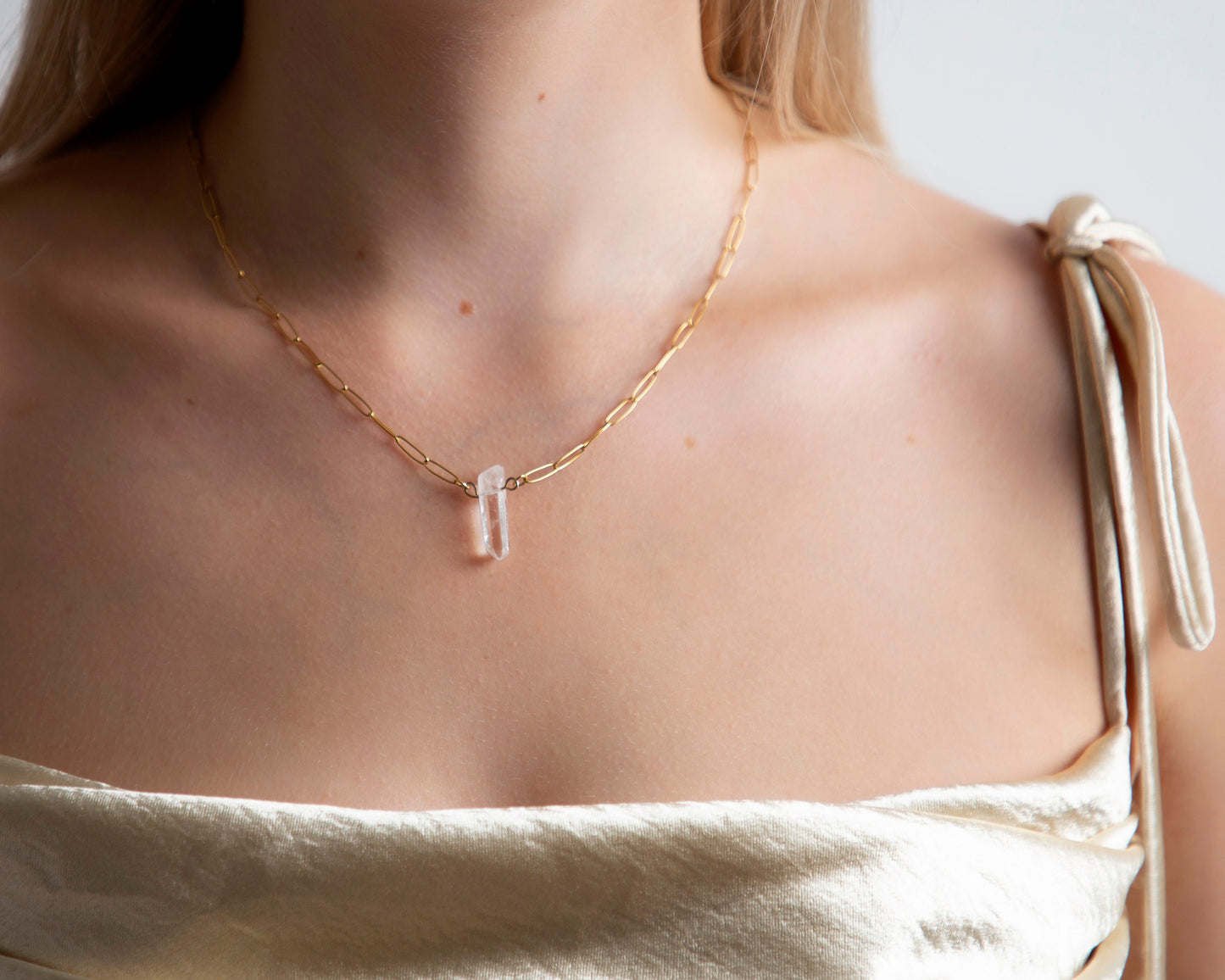 Verity Gold Clear Quartz Charm Necklace,