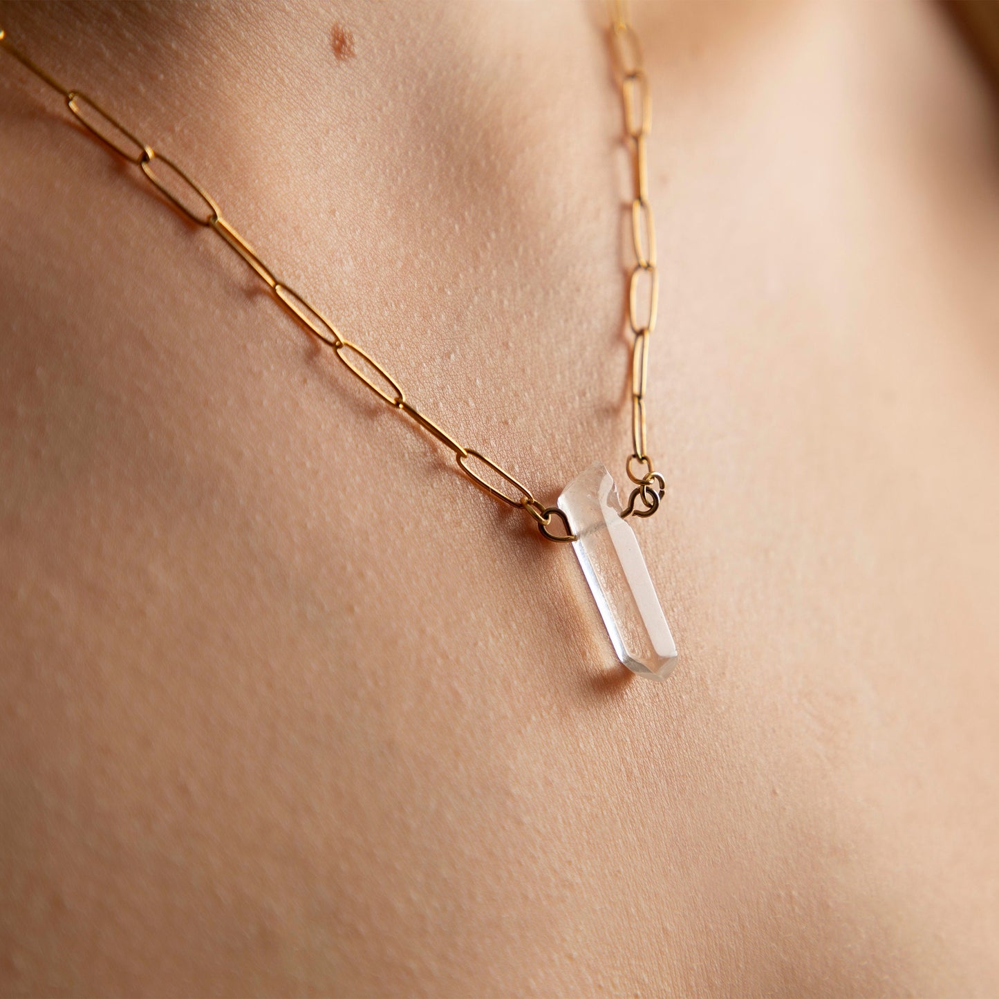 Verity Gold Clear Quartz Charm Necklace,