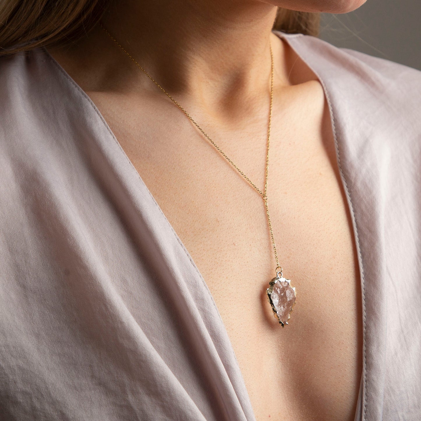 Roma Gold Clear Quartz Lariat Necklace